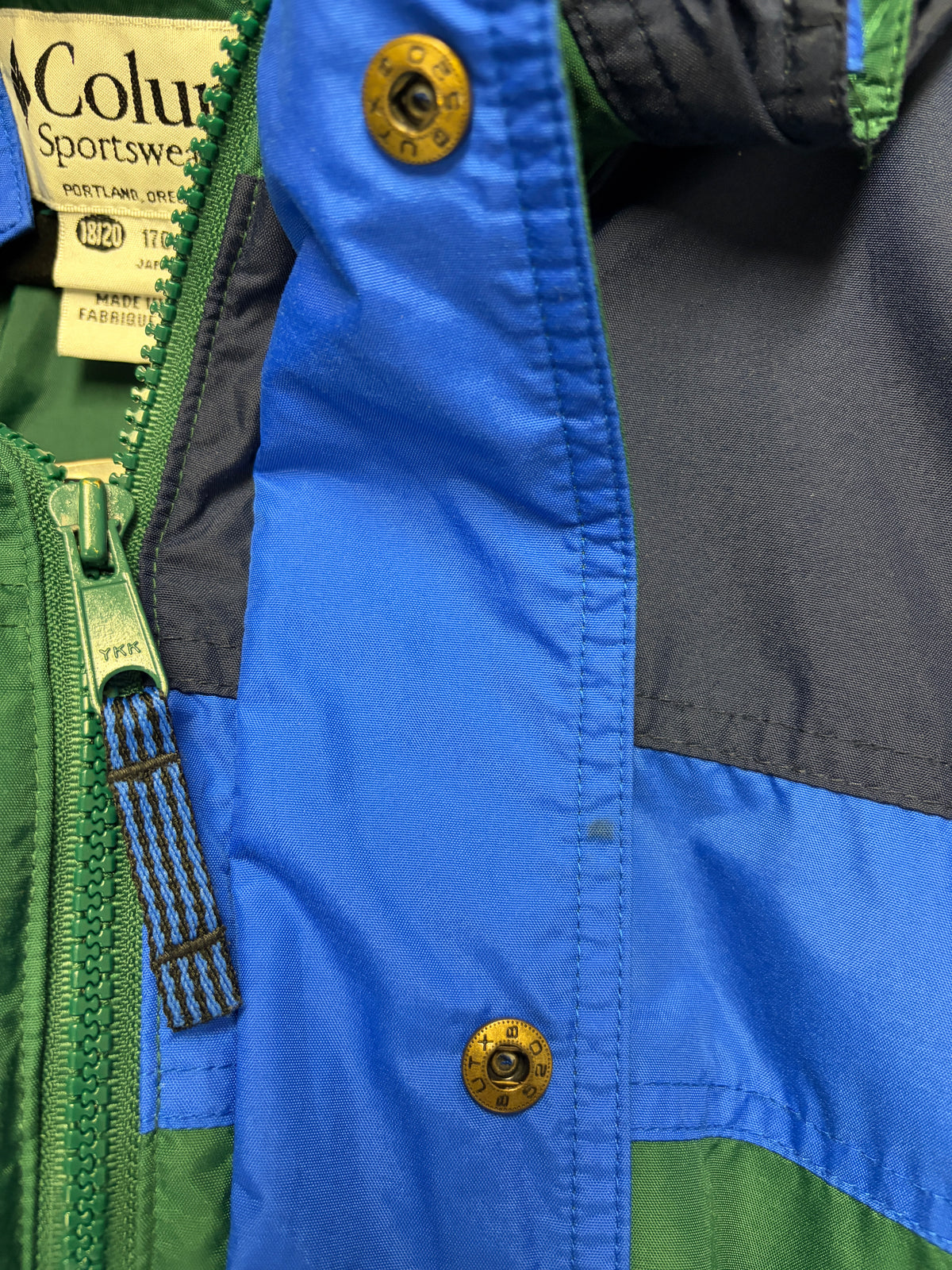 1990s Columbia Forest Green & Navy Colour Block Windbreaker - L