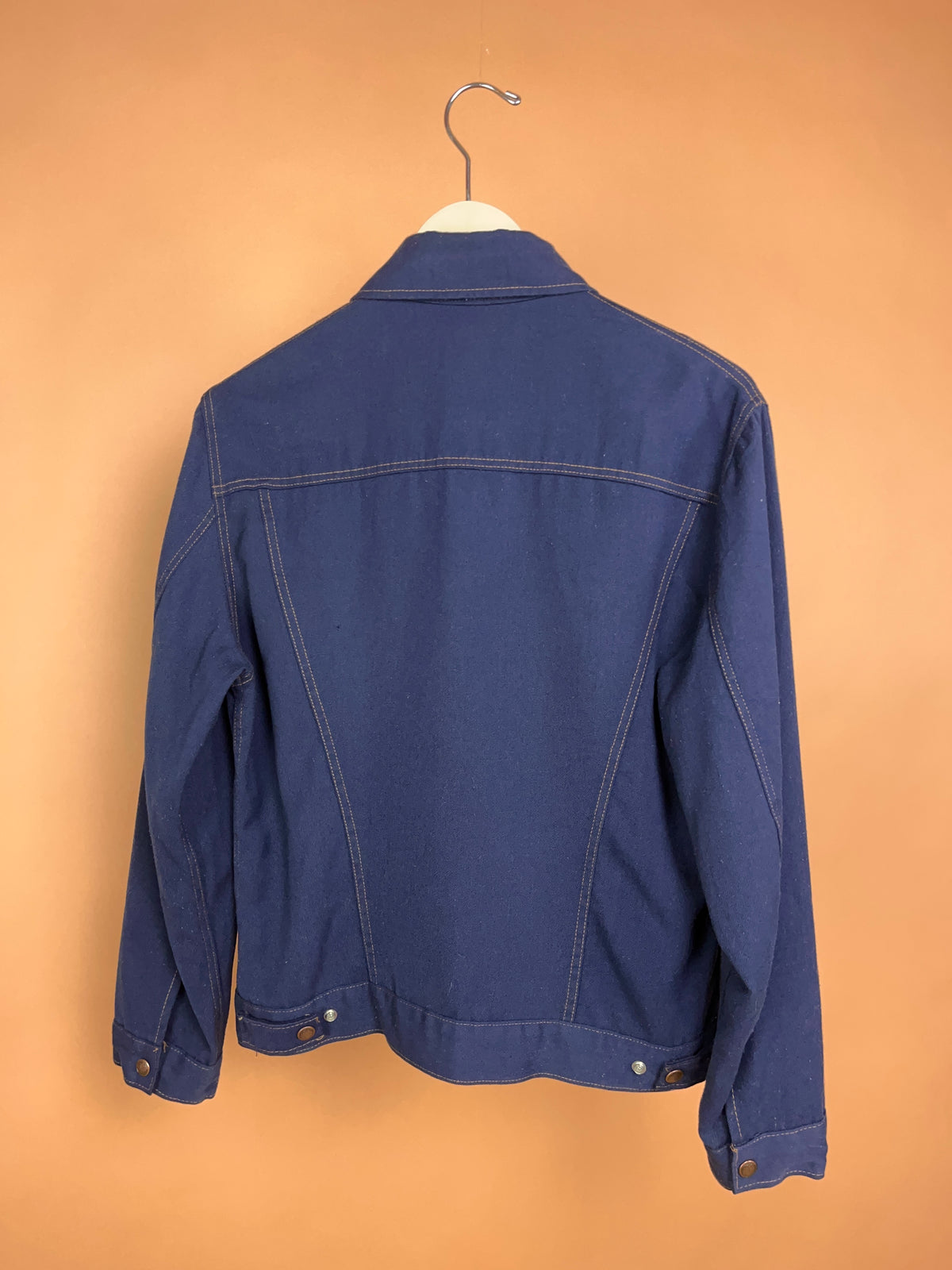 1970's Sears Trim Regular cobalt blue denim trucker jacket, snap front — Arkive Vintage