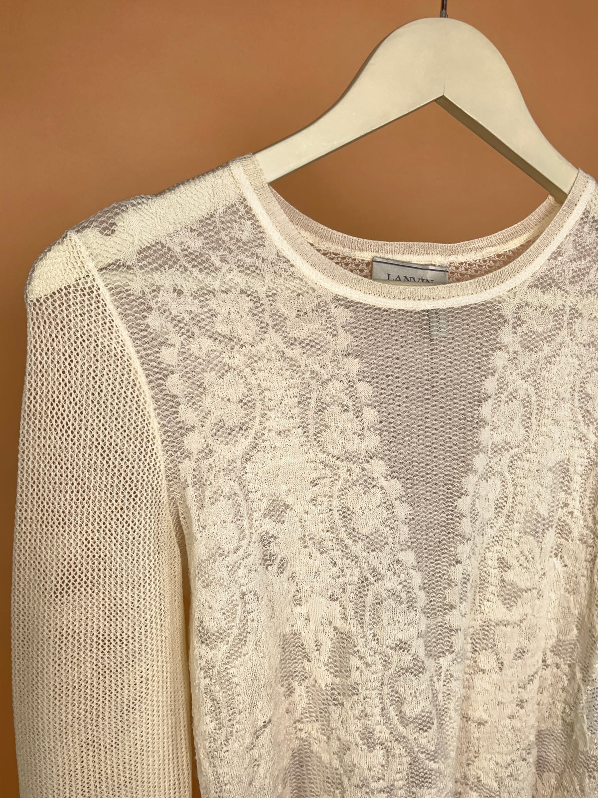 Y2K Lanvin Alber Elbaz Era Cream Floral Lace Knit Top - M