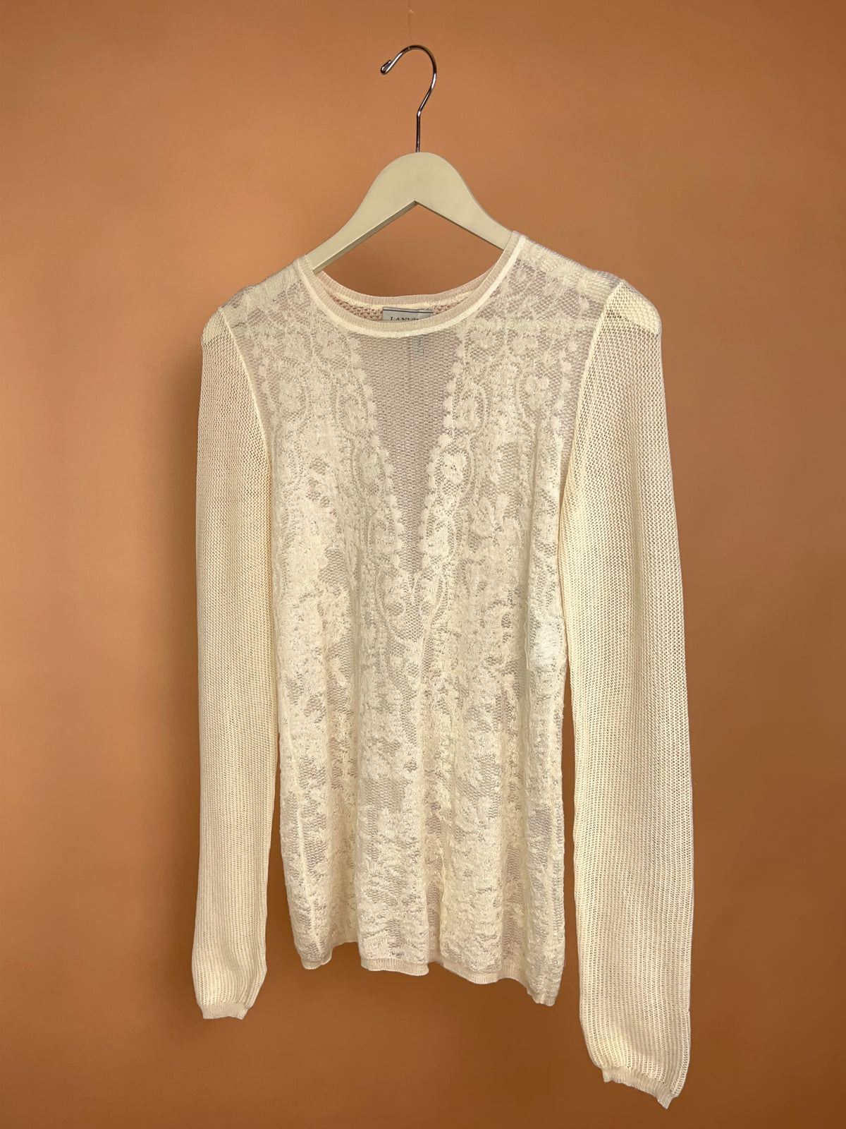 Y2K Lanvin Alber Elbaz Era Cream Floral Lace Knit Top - M
