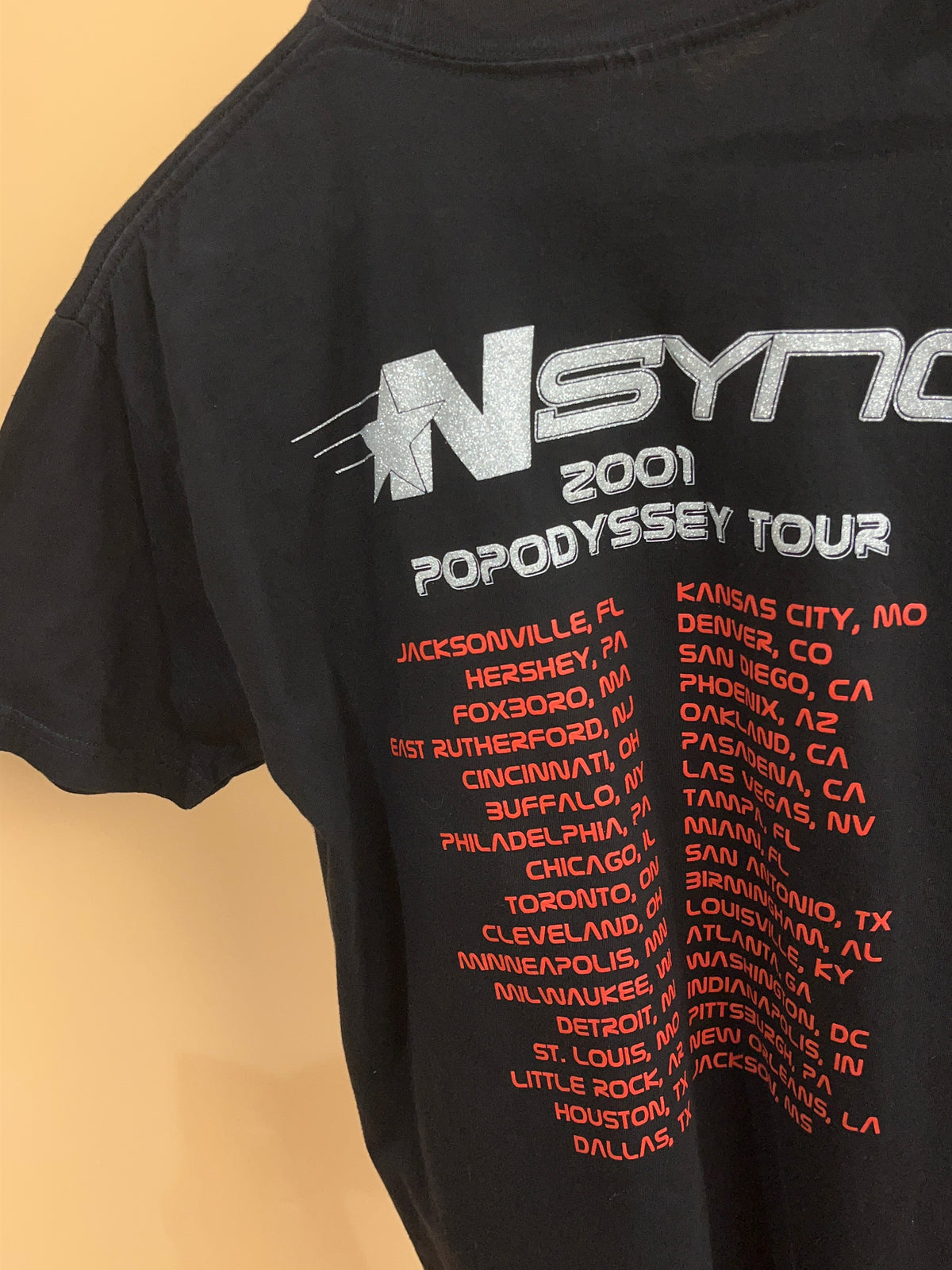 Y2K NSYNC PopOdyssey band t-shirt with glitter spellout graphic — Arkive Vintage