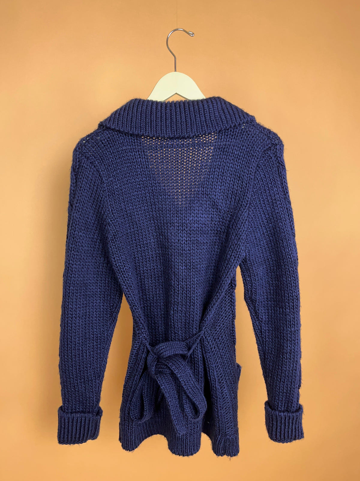 1970s SeLuBina Navy Cable Knit Longline Cardigan Coat - M