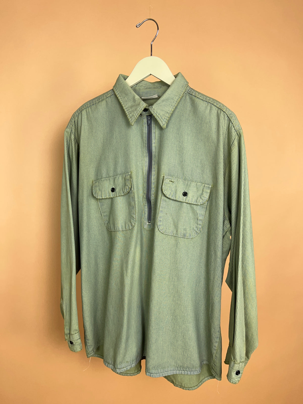 Vintage Five Brother Hickory Stripe Half-Zip Work Shirt Made In USA - L
