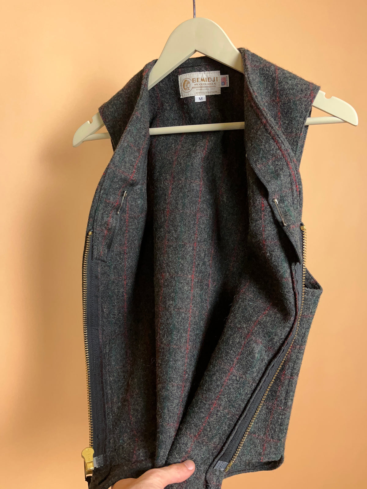 Bemidji Woolen Mills Grey Plaid Wool Vest Made In USA - M
