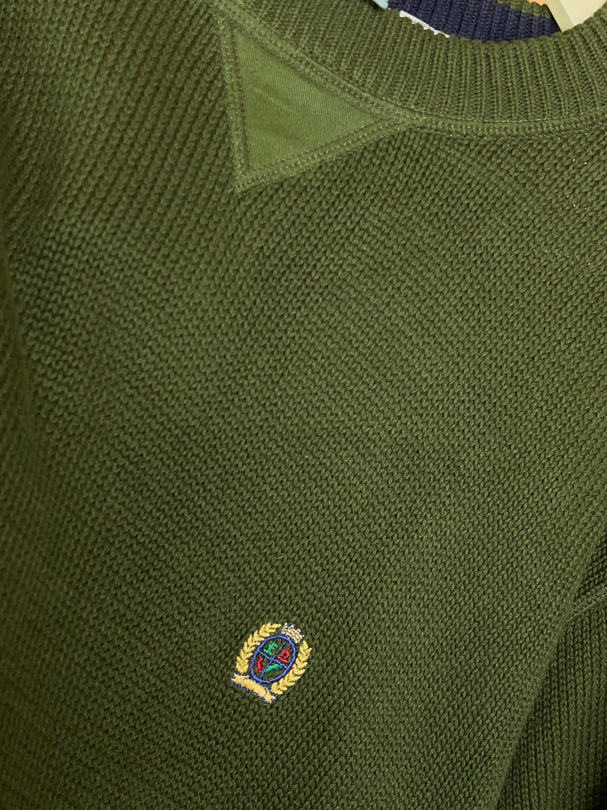 1990s Ozark Wilderness Outfitters Forest Green Cotton Knit Jumper Deadstock - L