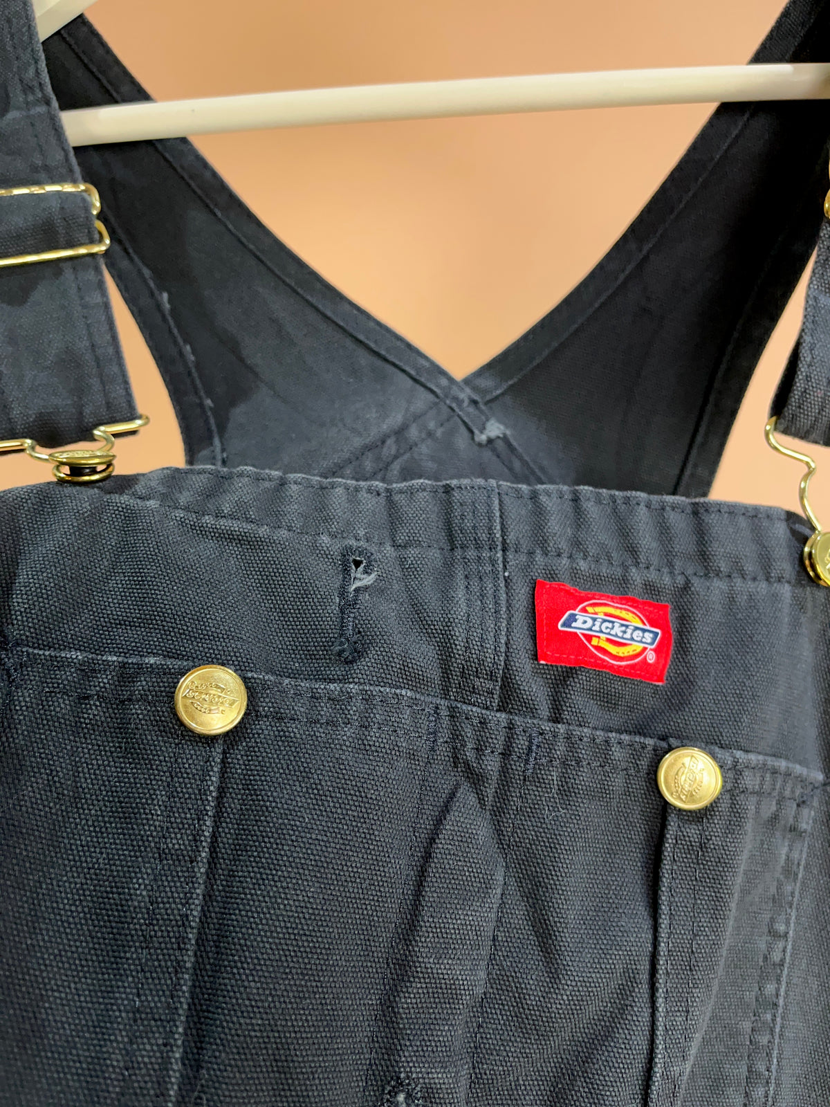 Dickies Black Canvas Dungarees Wide Leg Workwear - 36"