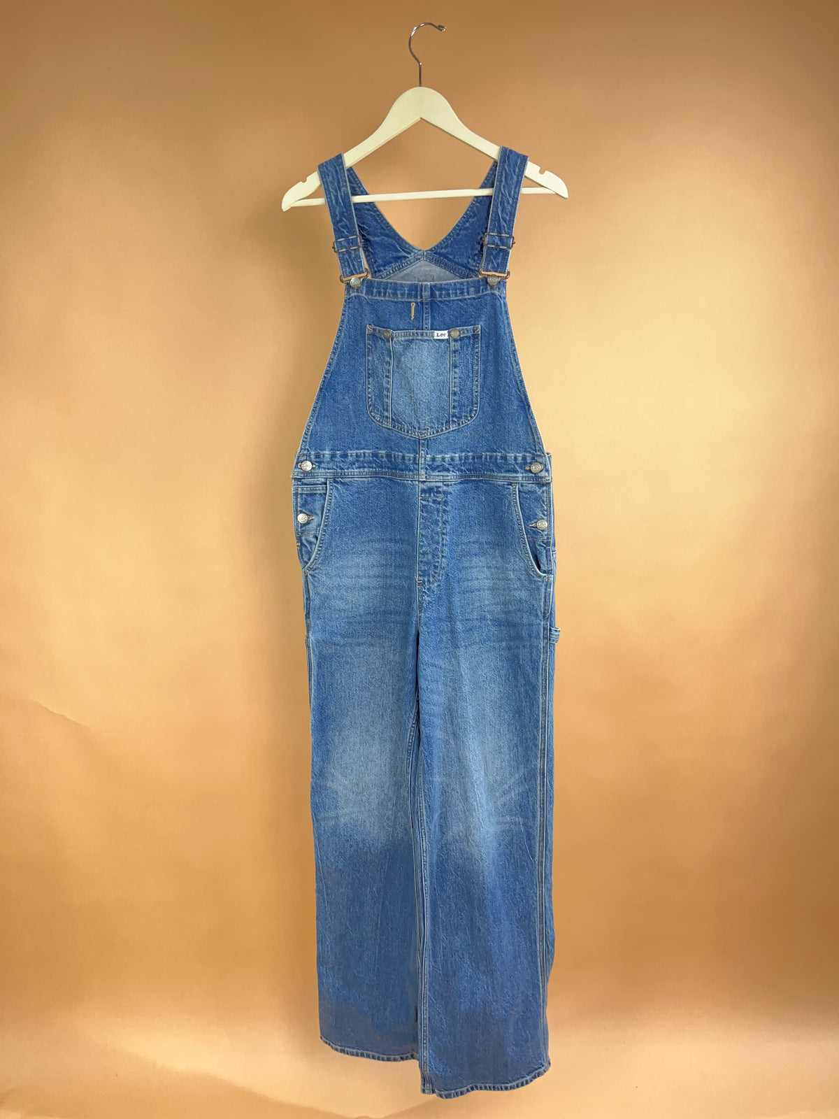 1990s Lee Mid Blue Denim Workwear Dungarees - 35"