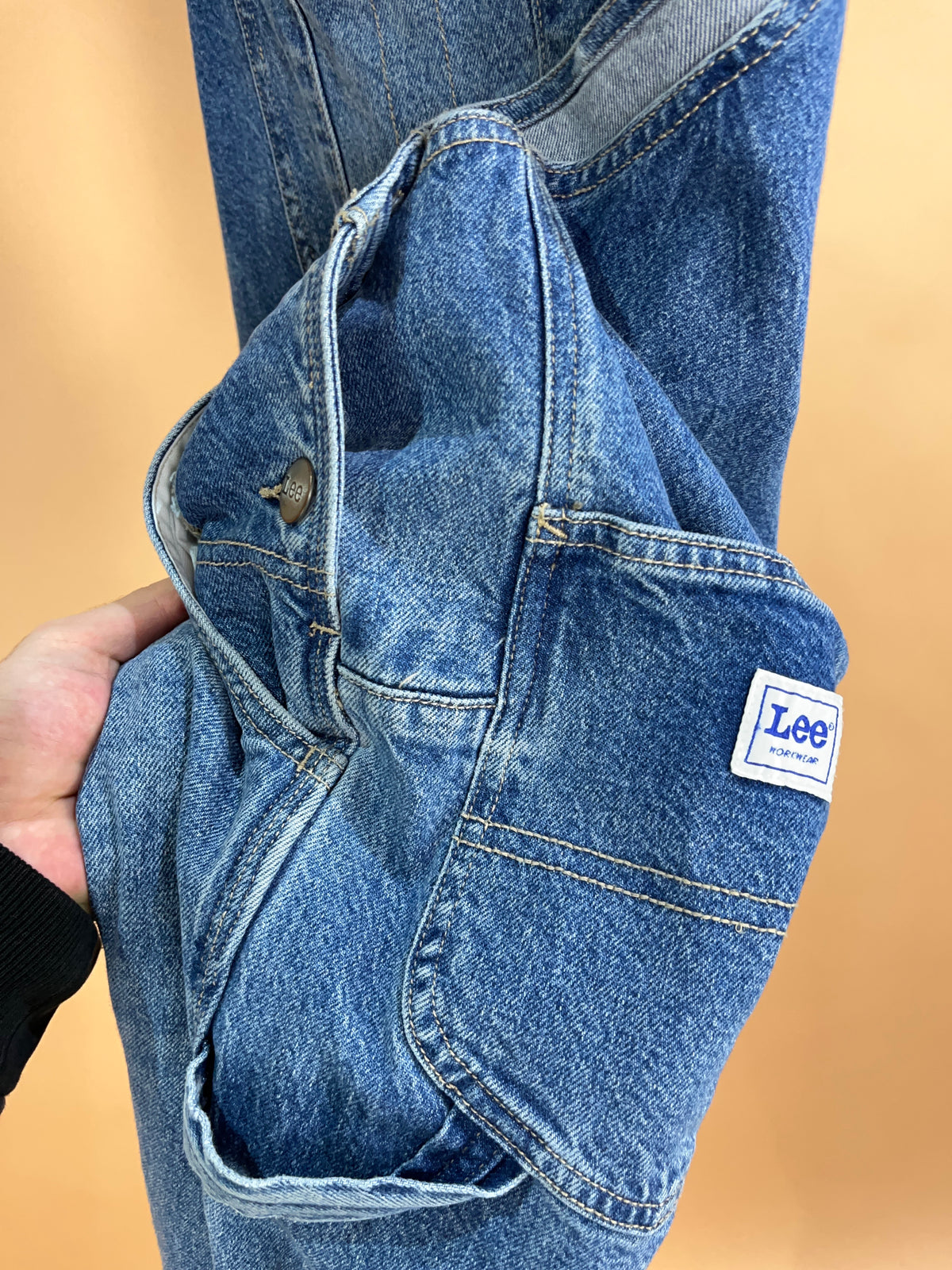 1990s Lee Mid Blue Denim Workwear Dungarees - 35"