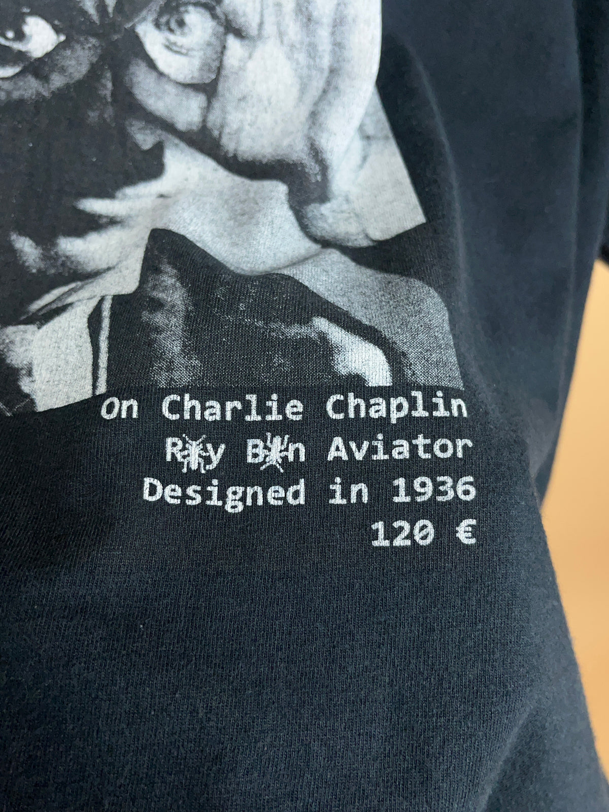 Charlie Chaplin black graphic t-shirt with iconic Modern Times portrait — Arkive Vintage