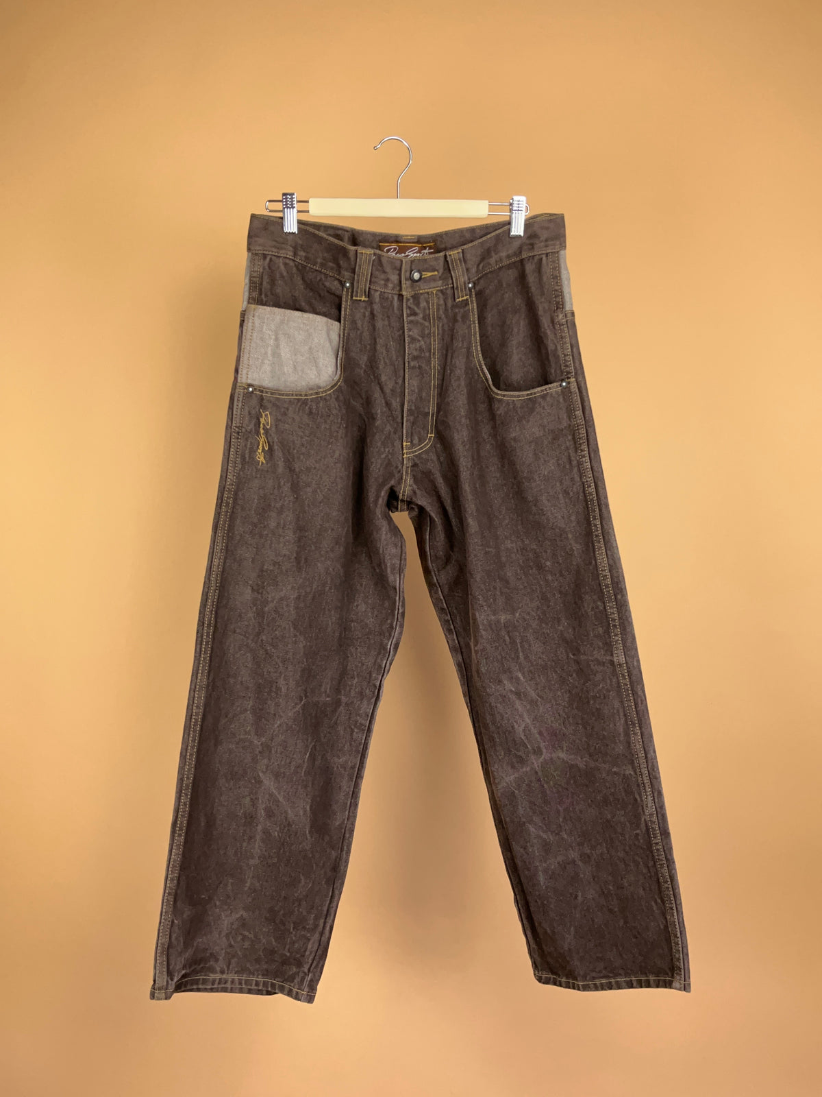 1990s Paco Sport Brown Wash Baggy Jeans - 33"