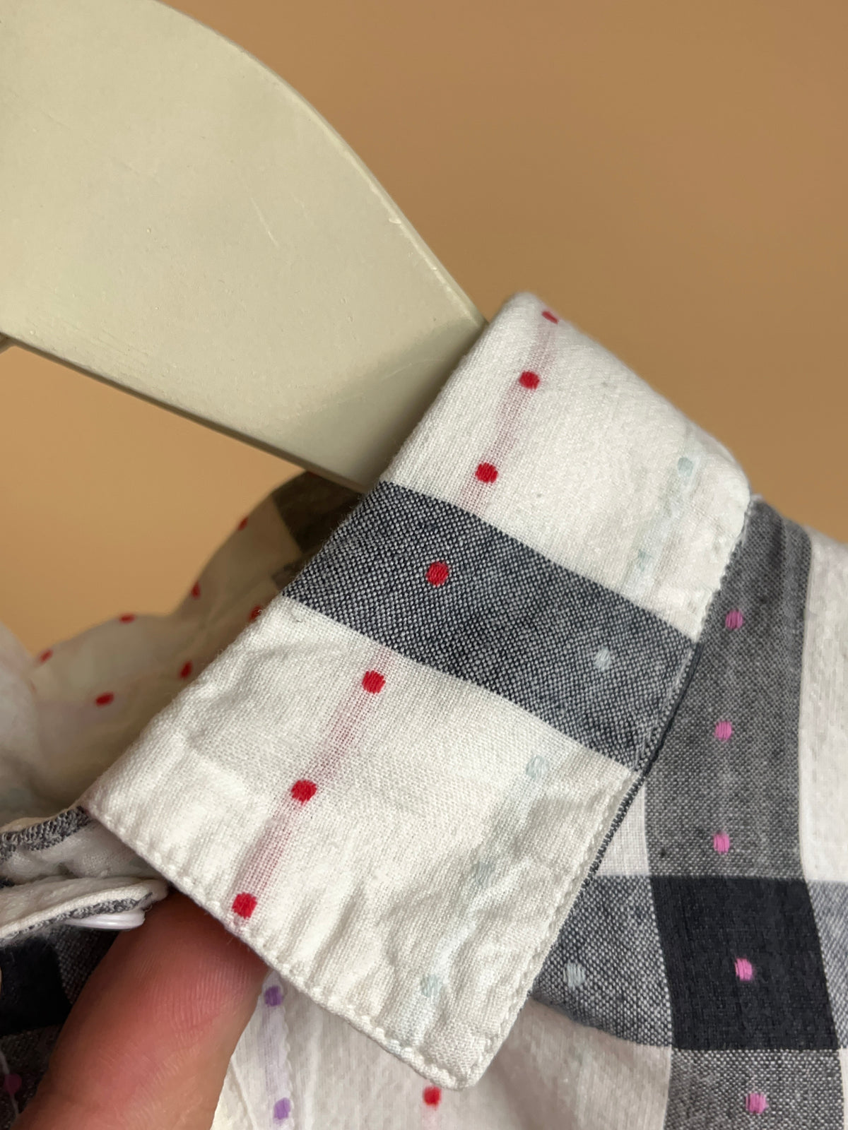 Vintage checkered blouse with embroidered polka dot detail and chest pockets — Arkive Vintage