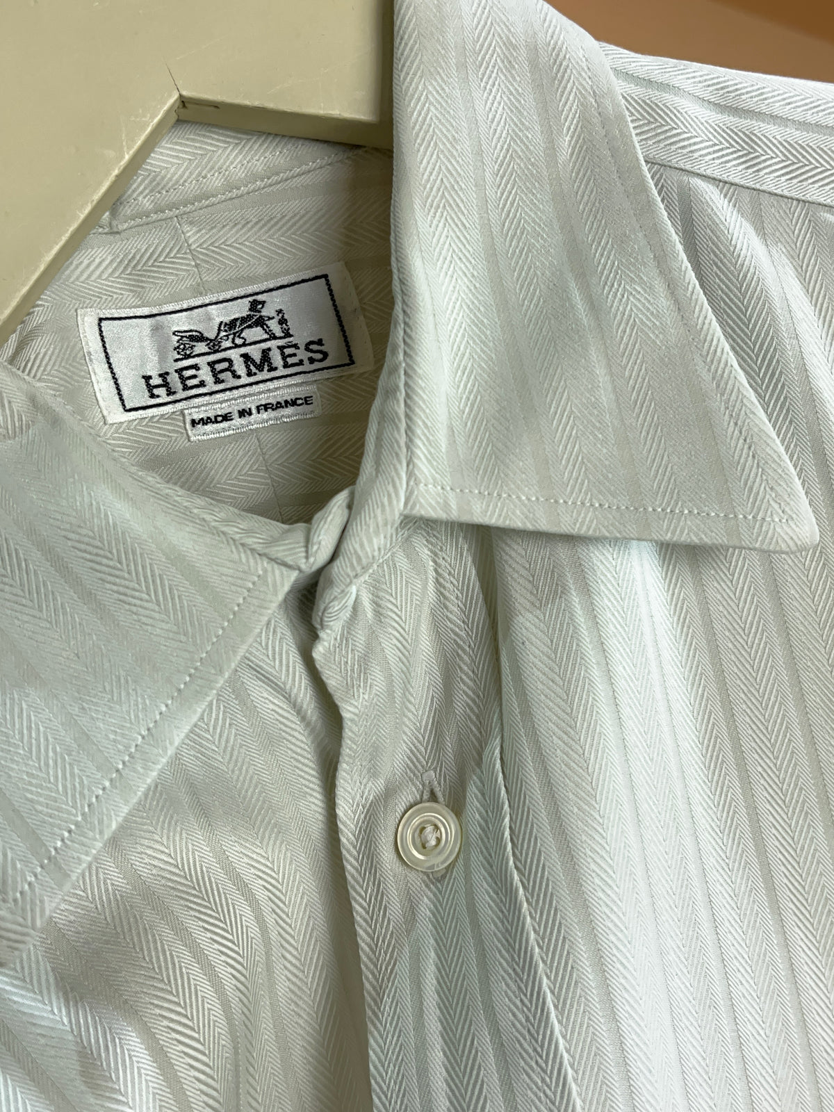 1990's Hermès ivory herringbone cotton shirt, understated tailoring — Arkive Vintage