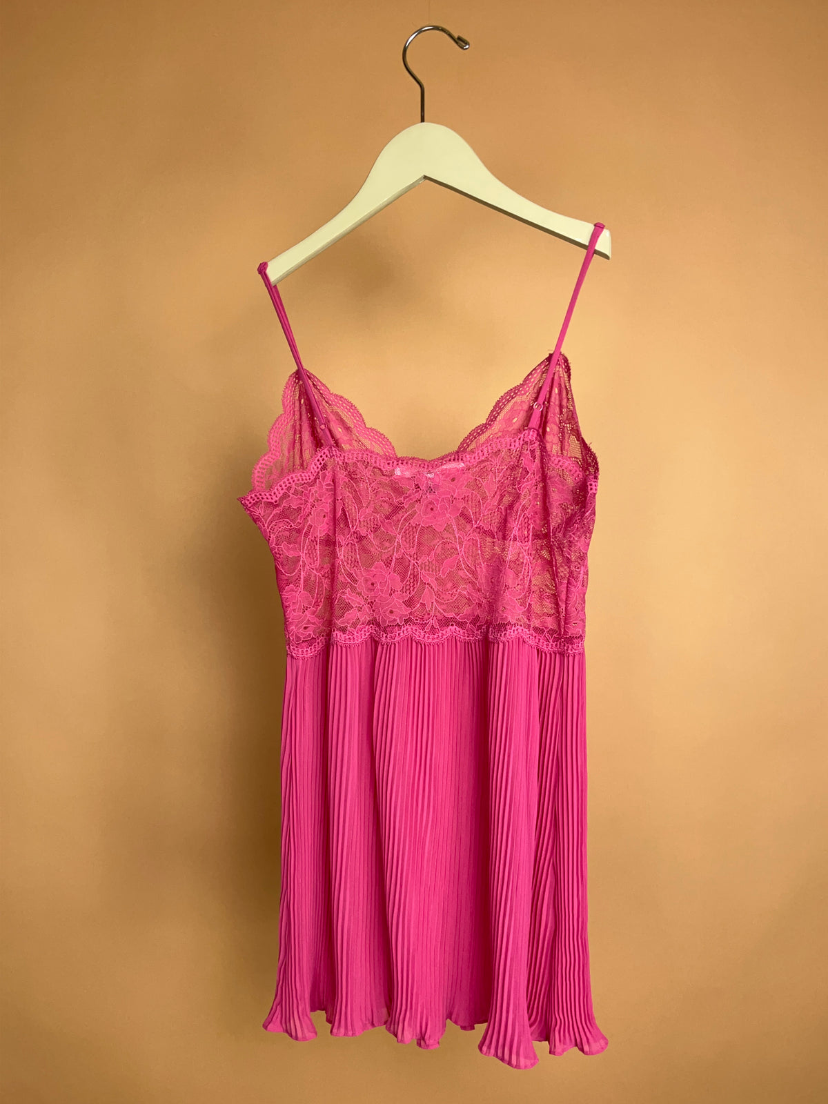 Victoria's Secret Fuchsia Lace & Pleated Slip Dress - S