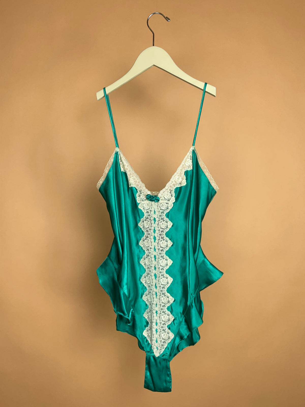 Victoria's Secret Emerald Green Satin & Lace Teddy - M