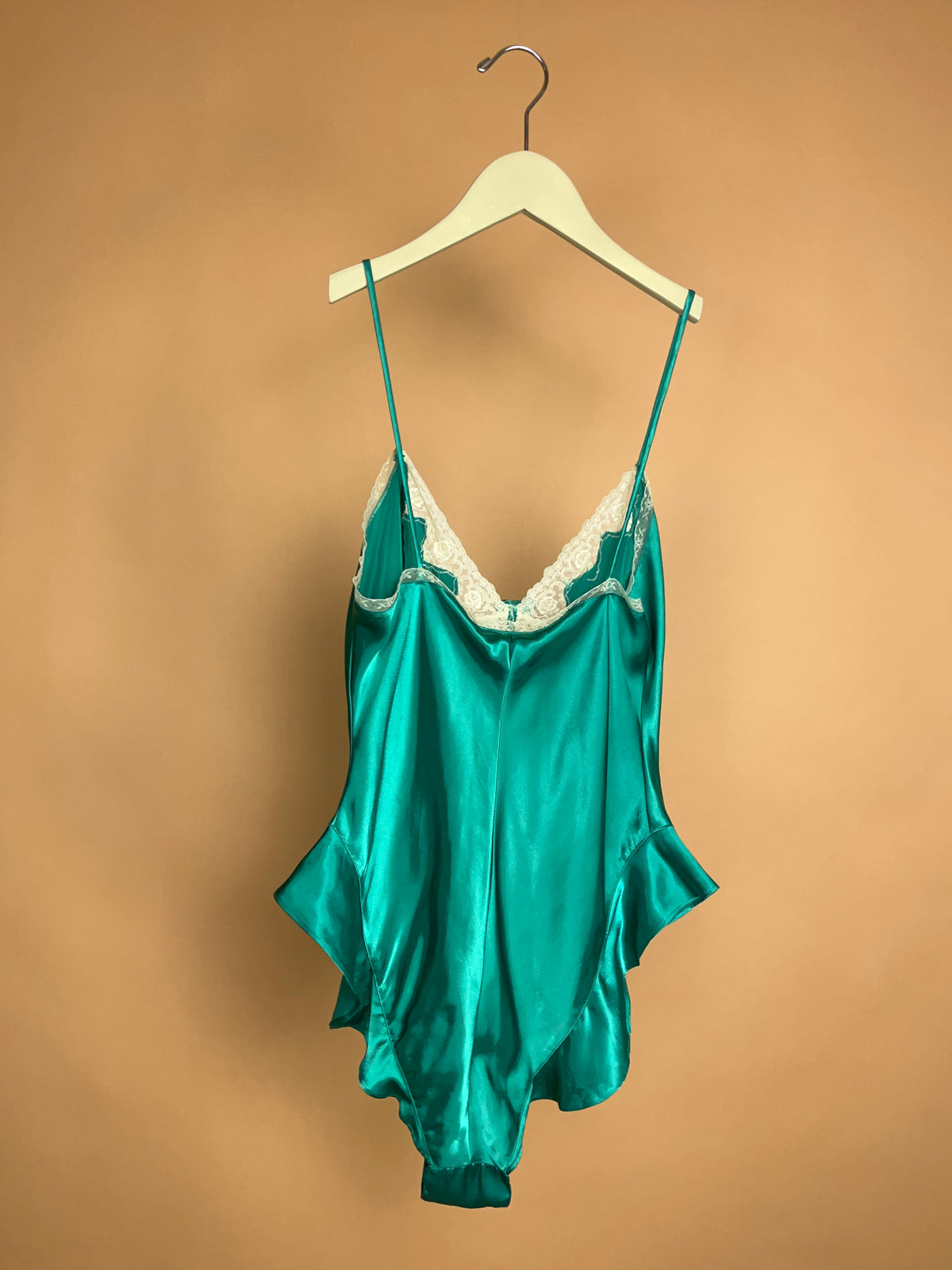 Victoria's Secret Emerald Green Satin & Lace Teddy - M