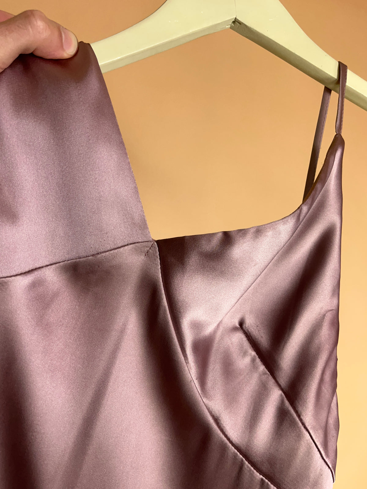 Commense mauve bias-cut satin slip dress with sheer mesh back panel — Arkive Vintage