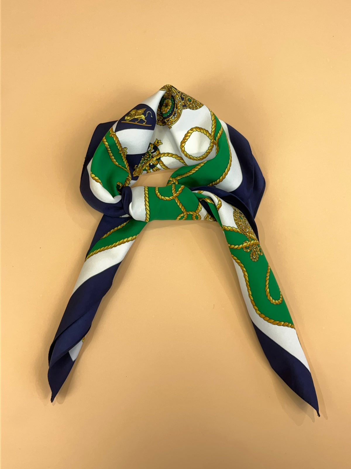 Navy Blue and Green Nautical Scarf - Made In Italy