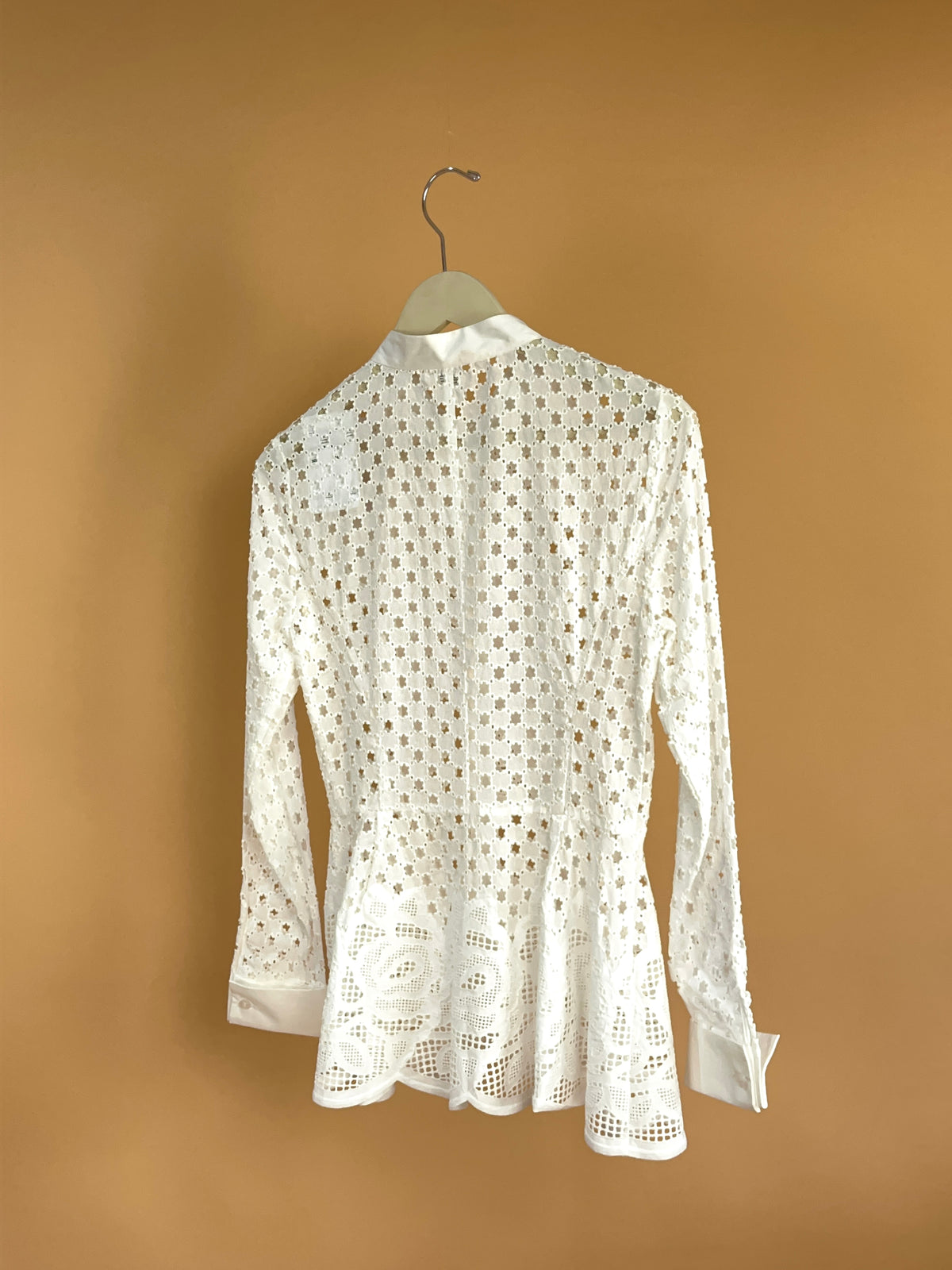 1990s Oscar de la Renta Crochet Knit White Blouse
