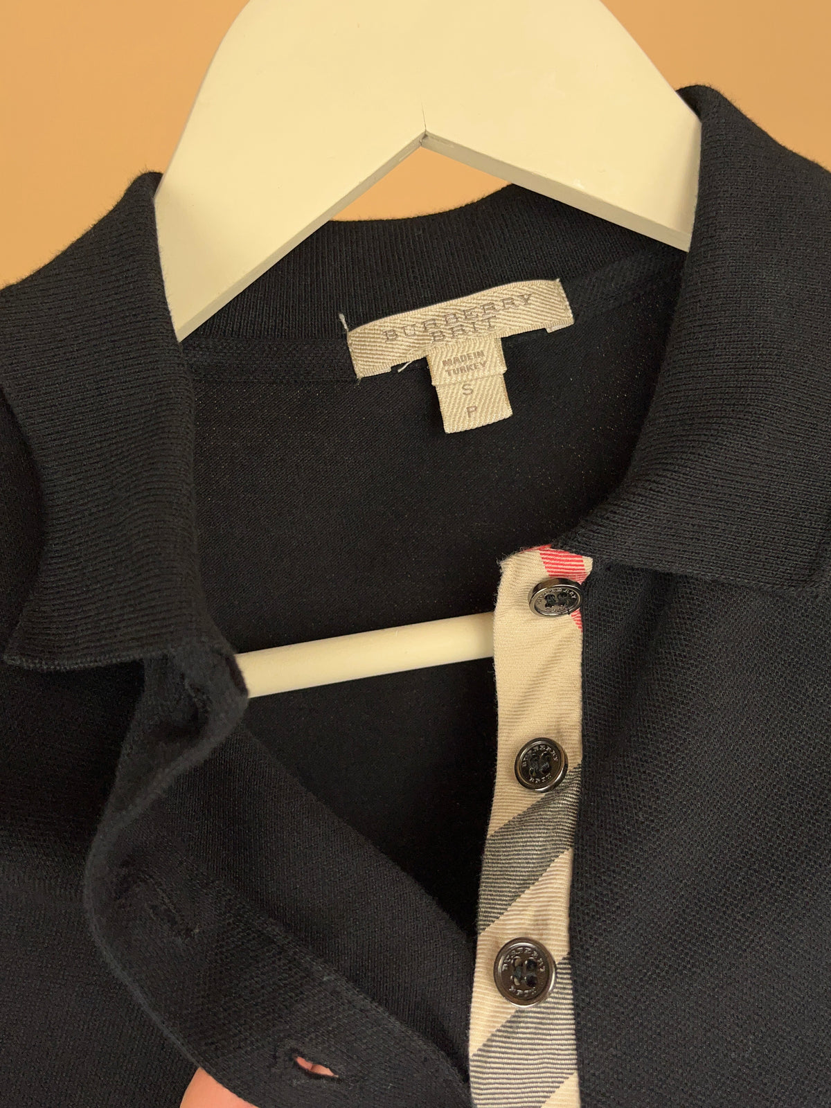 Burberry Brit black cotton pique polo shirt with plaid placket lining — Arkive Vintage