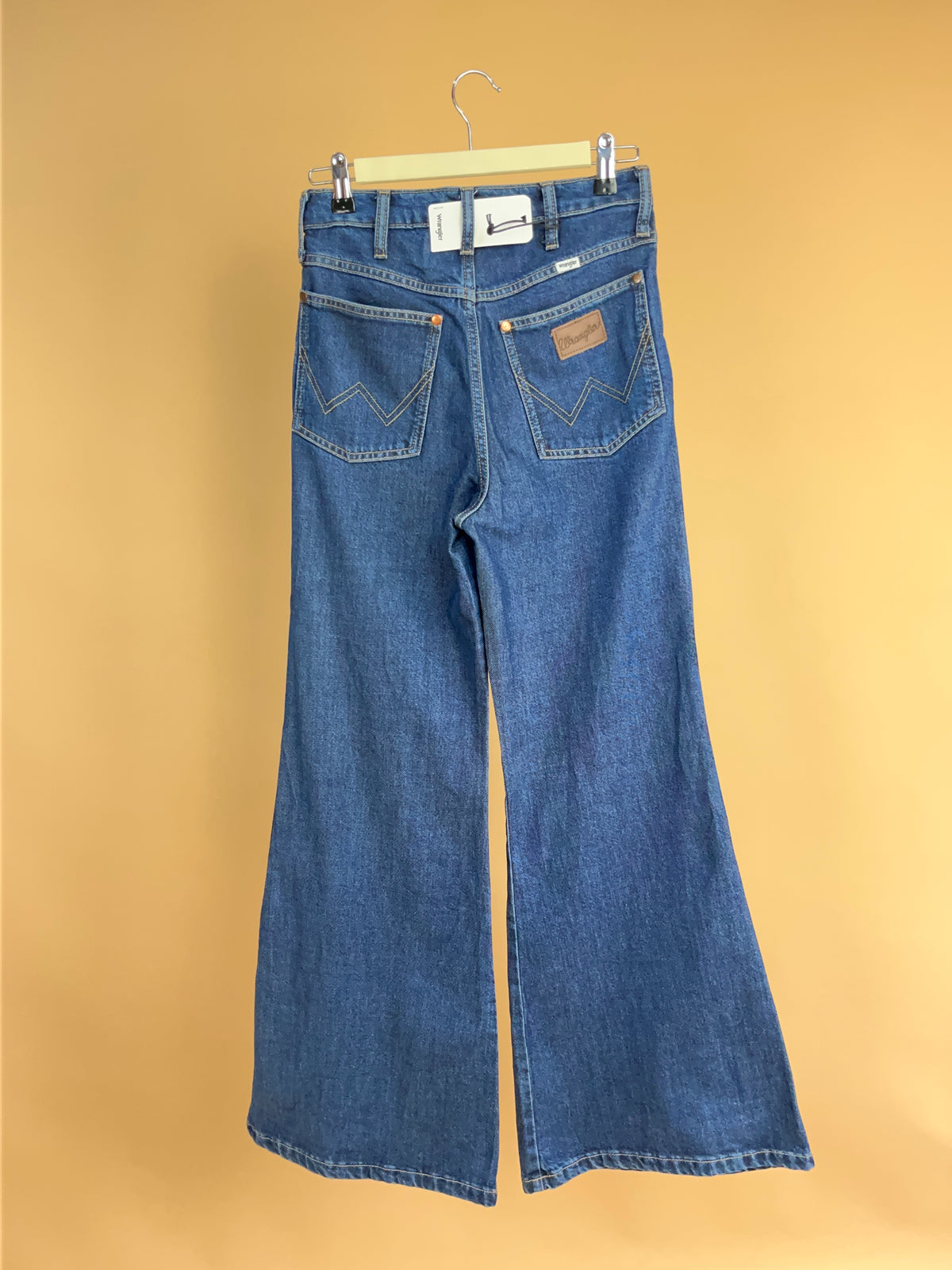 Wrangler Wanderer high-rise flare jeans, deadstock mid-blue denim — Arkive Vintage