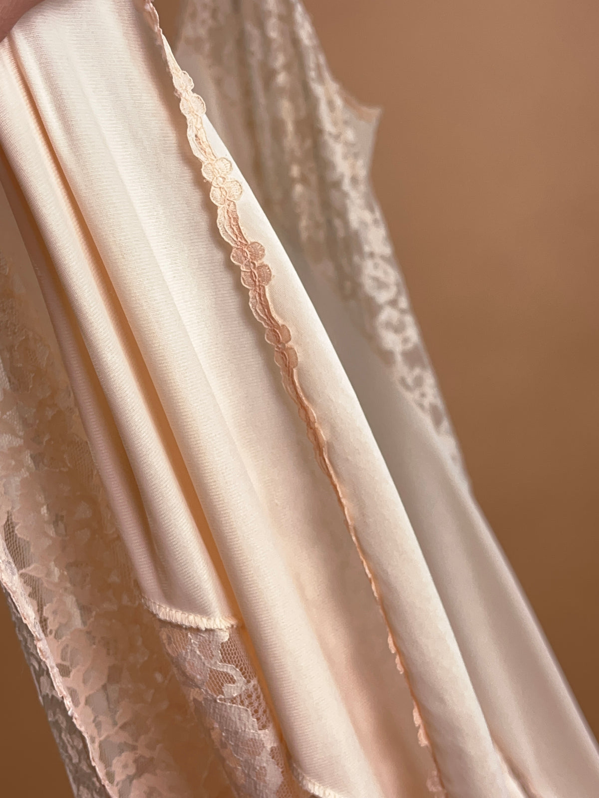 Vintage Blush Pink Diagonal Lace Maxi Slip Dress