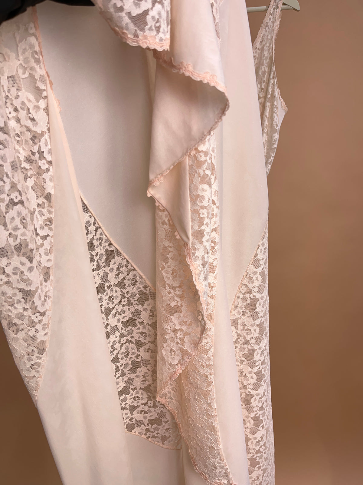 Vintage Blush Pink Diagonal Lace Maxi Slip Dress