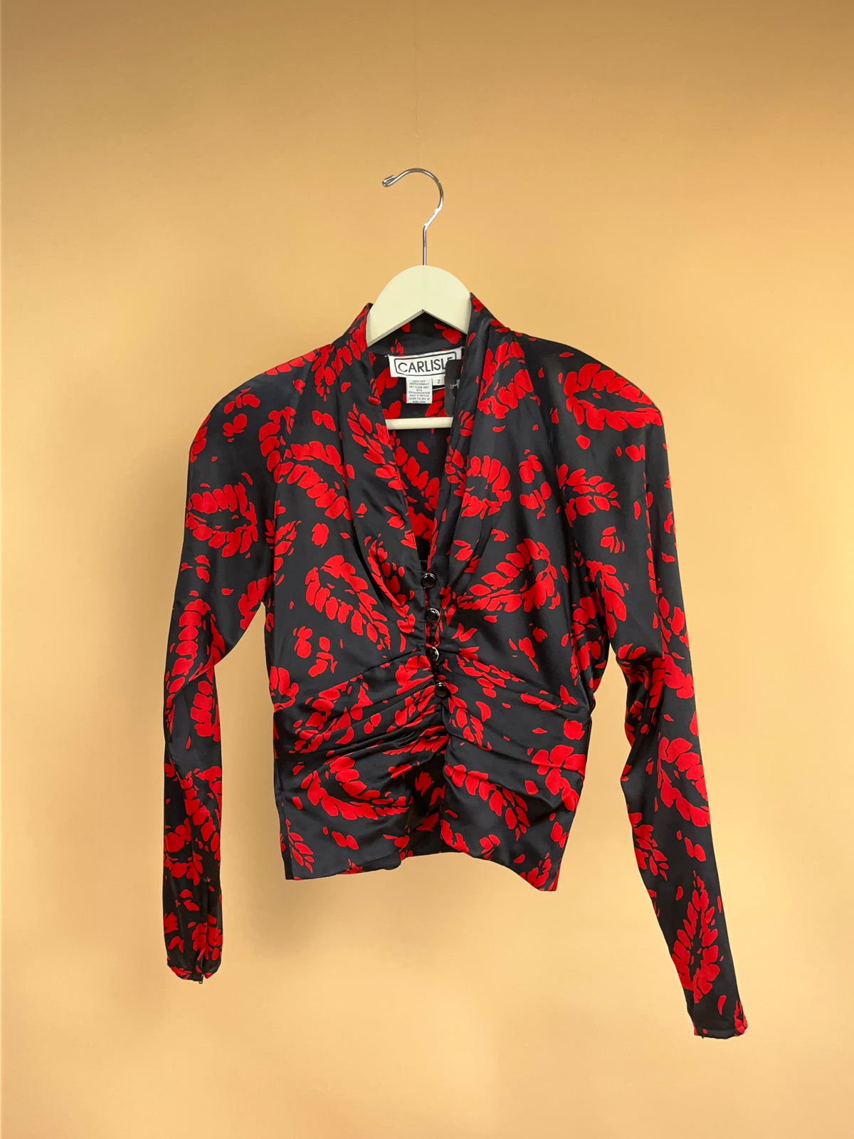 1980s Carlisle Silk Black & Red Blouse - 8