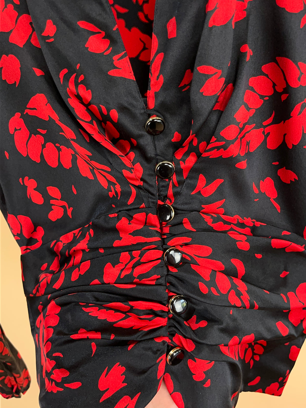 1980's Carlisle Silk Black & Red Blouse - 8 — Arkive Vintage