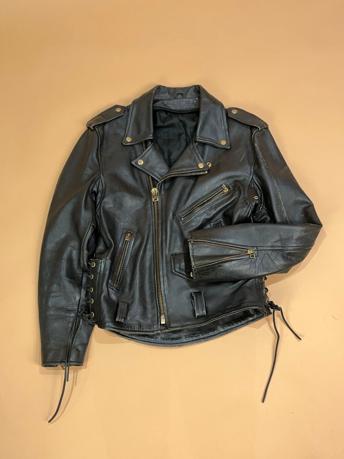 Vintage Black Leather Perfecto Biker Jacket