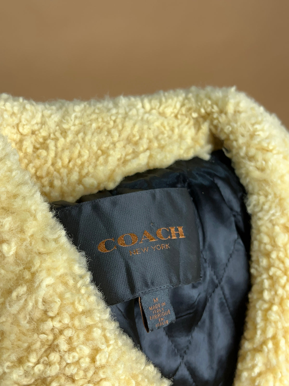 Y2K Coach New York Drifter Mustard Suede Shearling Coat - M