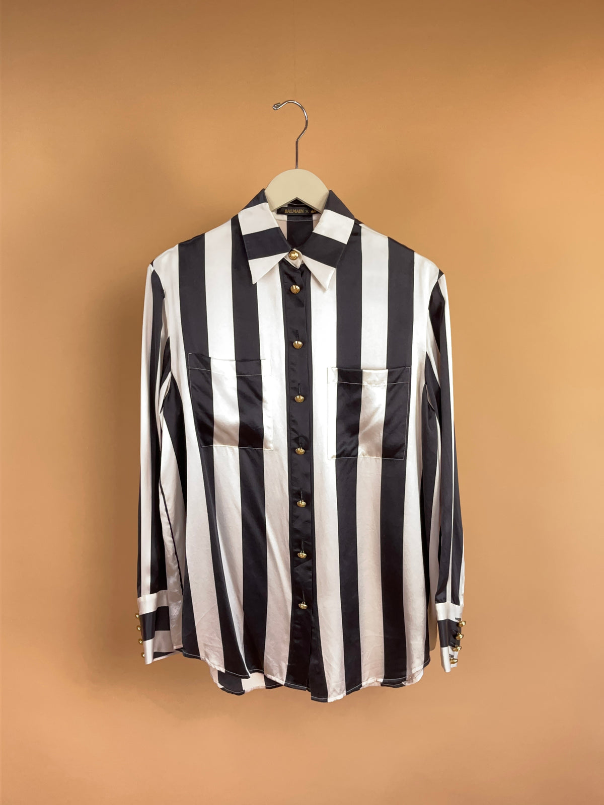 Balmain x H&M Silk Black & White Pinstripe Shirt