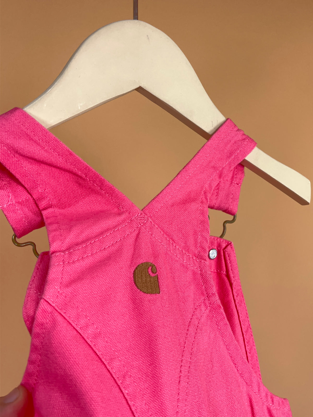 Carhartt neon pink kids dungarees with embroidered logo patch pocket — Arkive Vintage