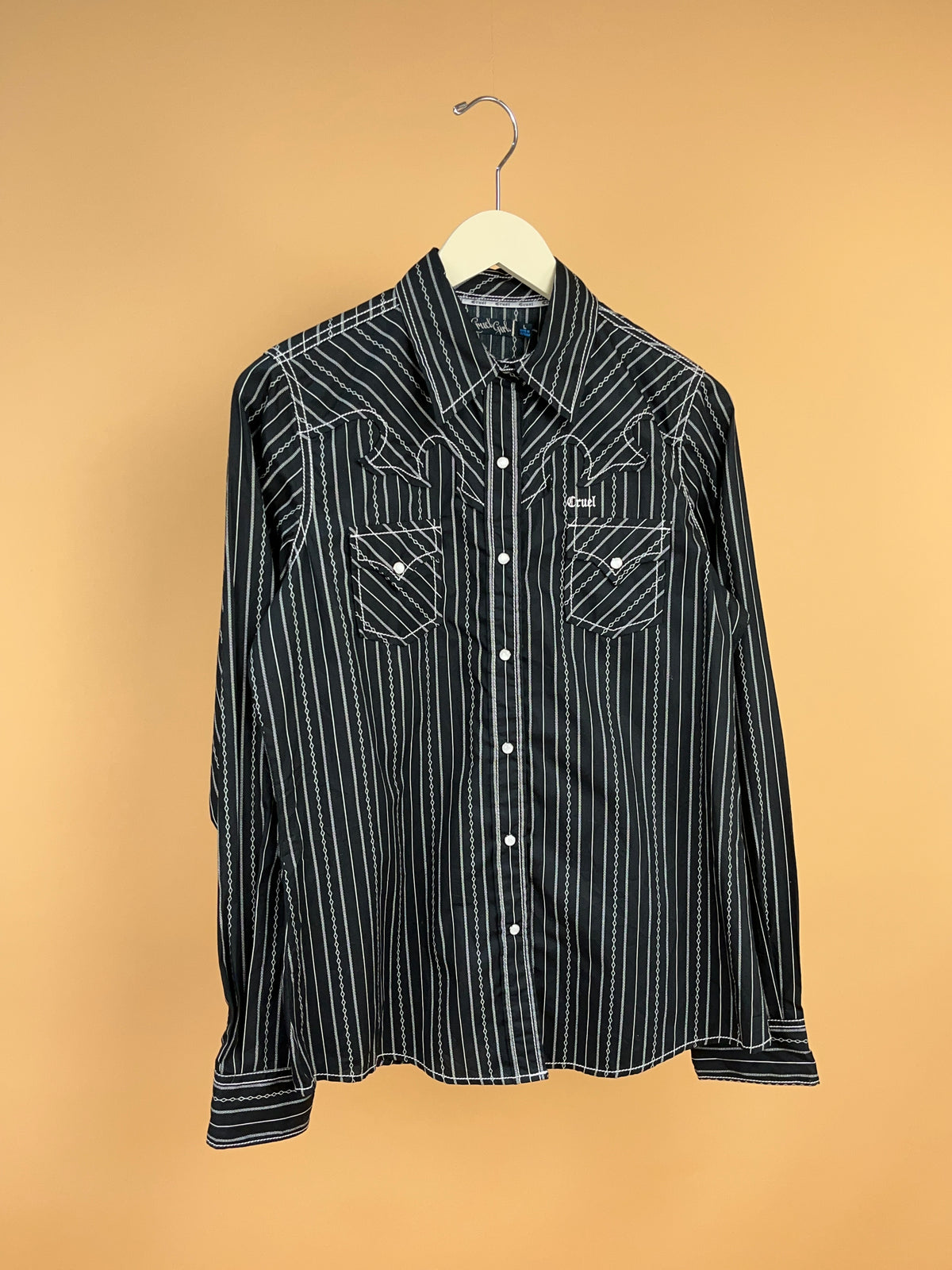 Y2K Cruel Girl" Pinstripe Long Sleeve Shirt - L