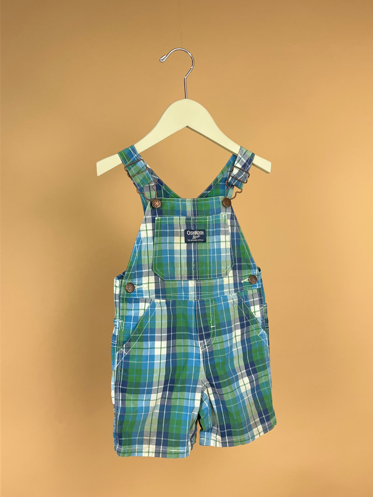 Y2K Oshkosh Plaid Dungarees - 24M