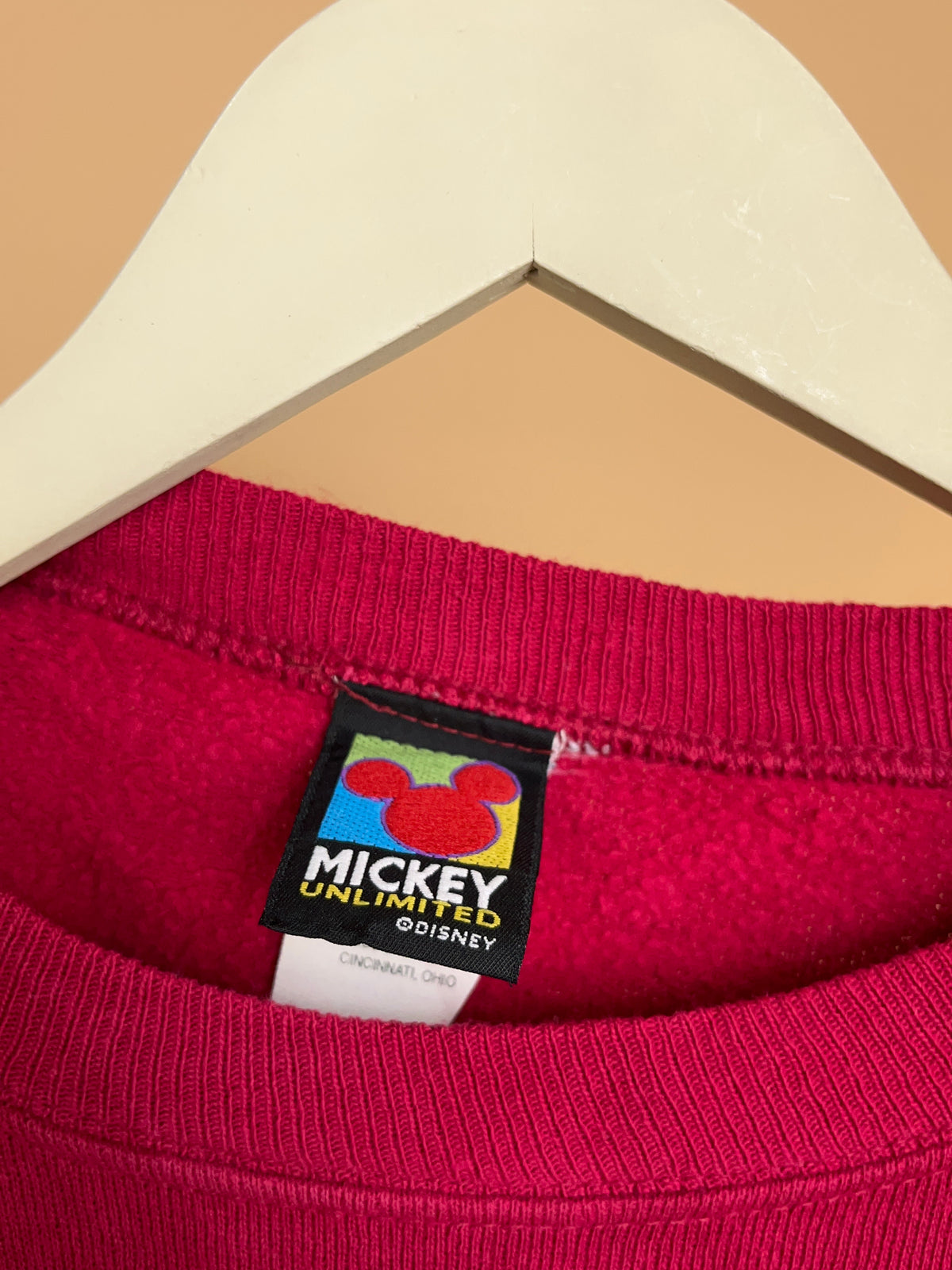 1980's red Mickey Mouse graphic sweatshirt, faded cotton-poly blend — Arkive Vintage
