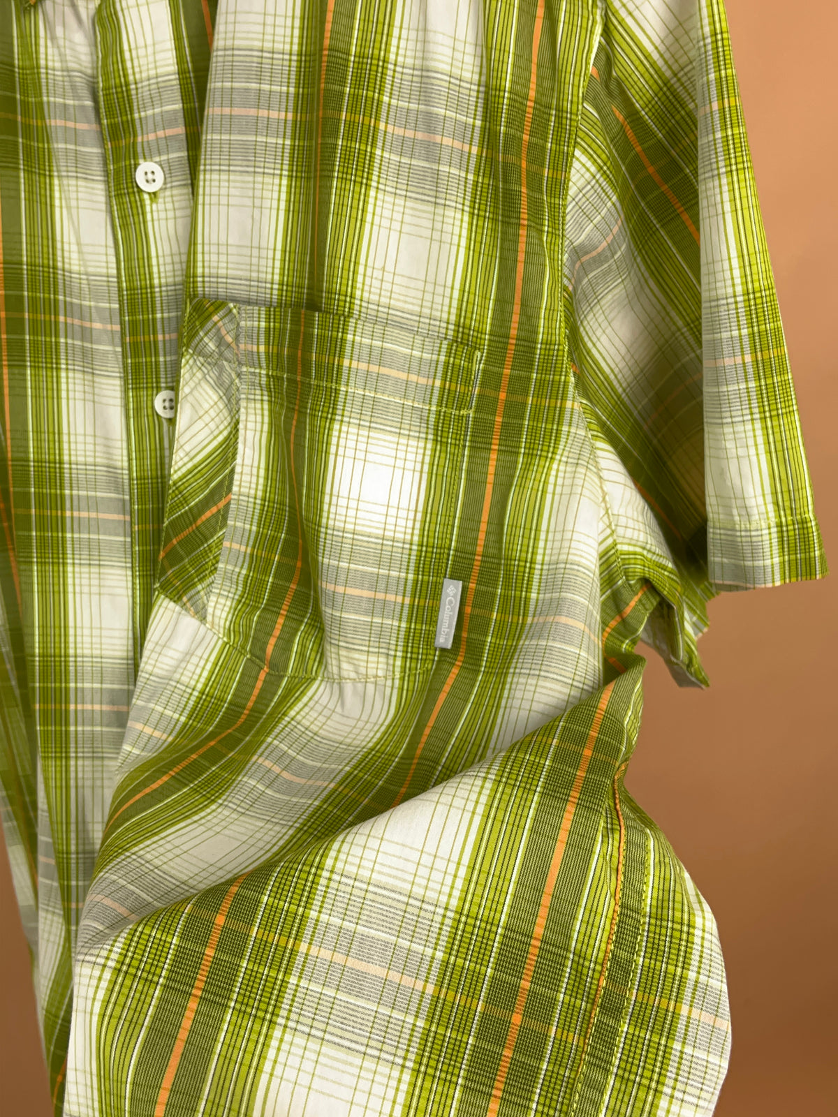 Columbia Green & Orange Plaid Shirt - L