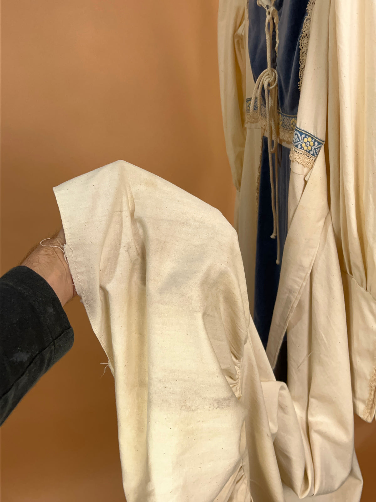 Gunne Sax cream and dusty blue velvet prairie dress, made in USA — Arkive Vintage