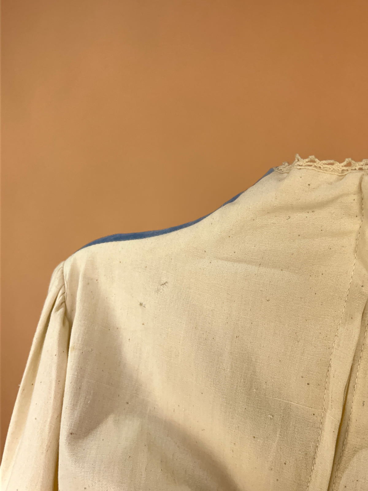Gunne Sax cream and dusty blue velvet prairie dress, made in USA — Arkive Vintage