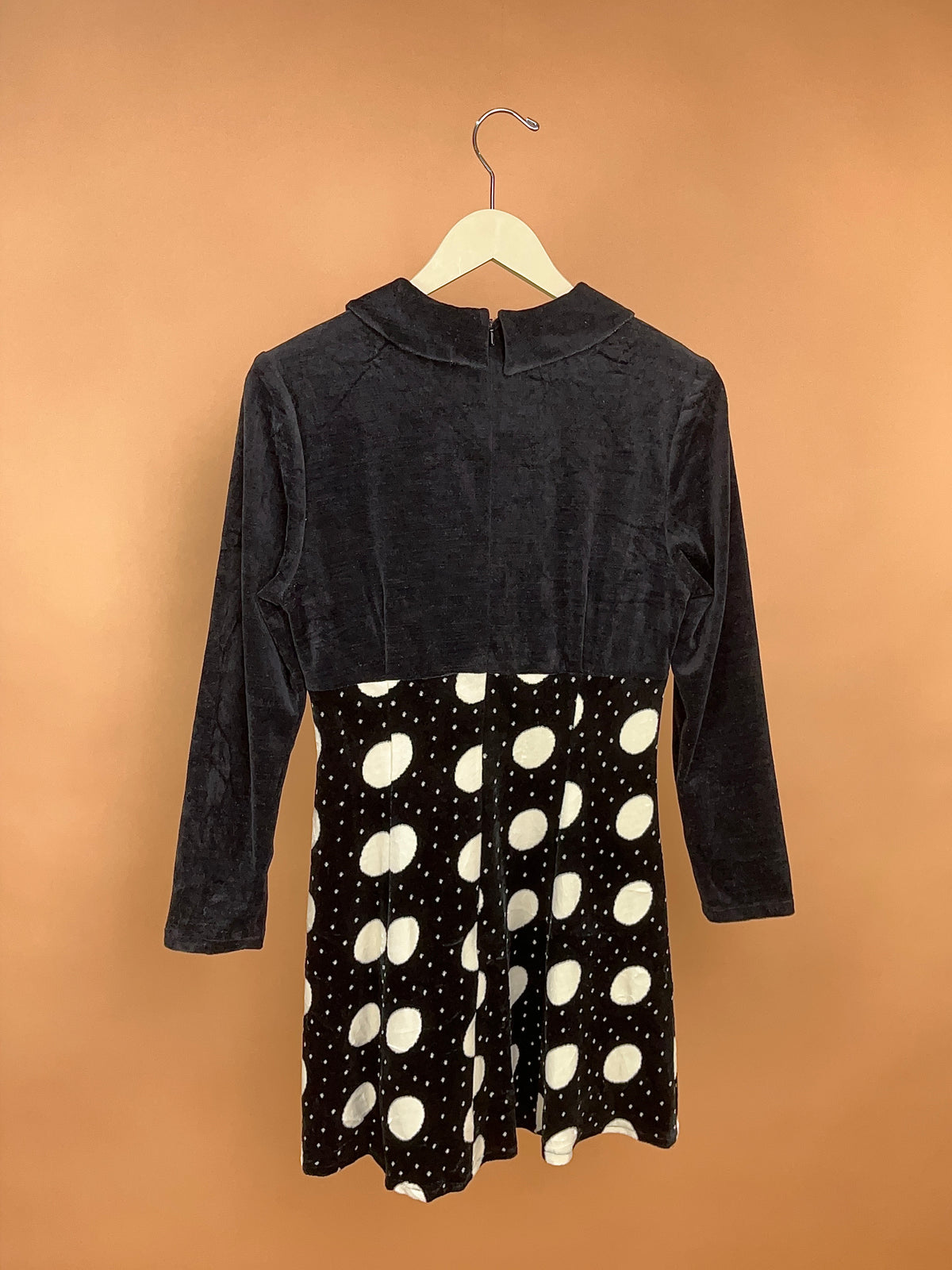 1980s does 1960s Velvet B&W Polka Dot Dress