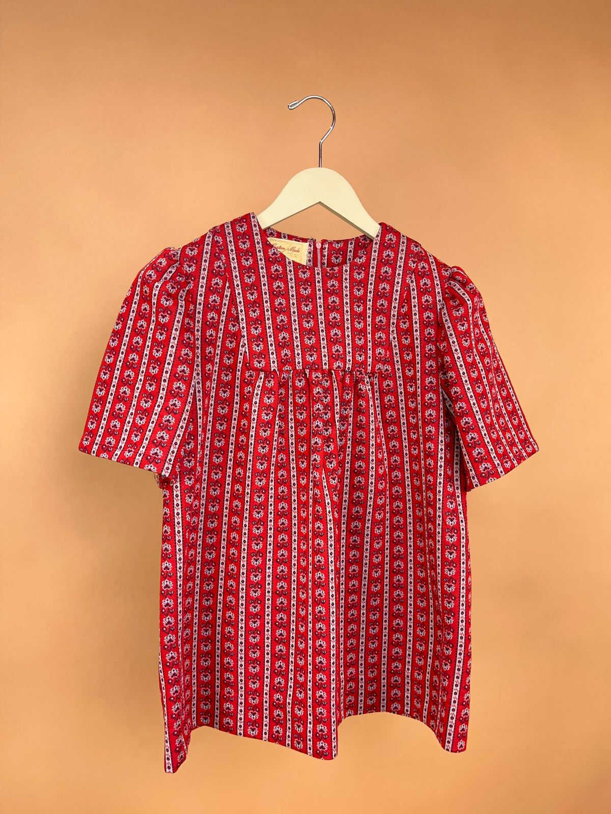 1970s Custom Made Iva R. Holland Red Floral Blouse - 10