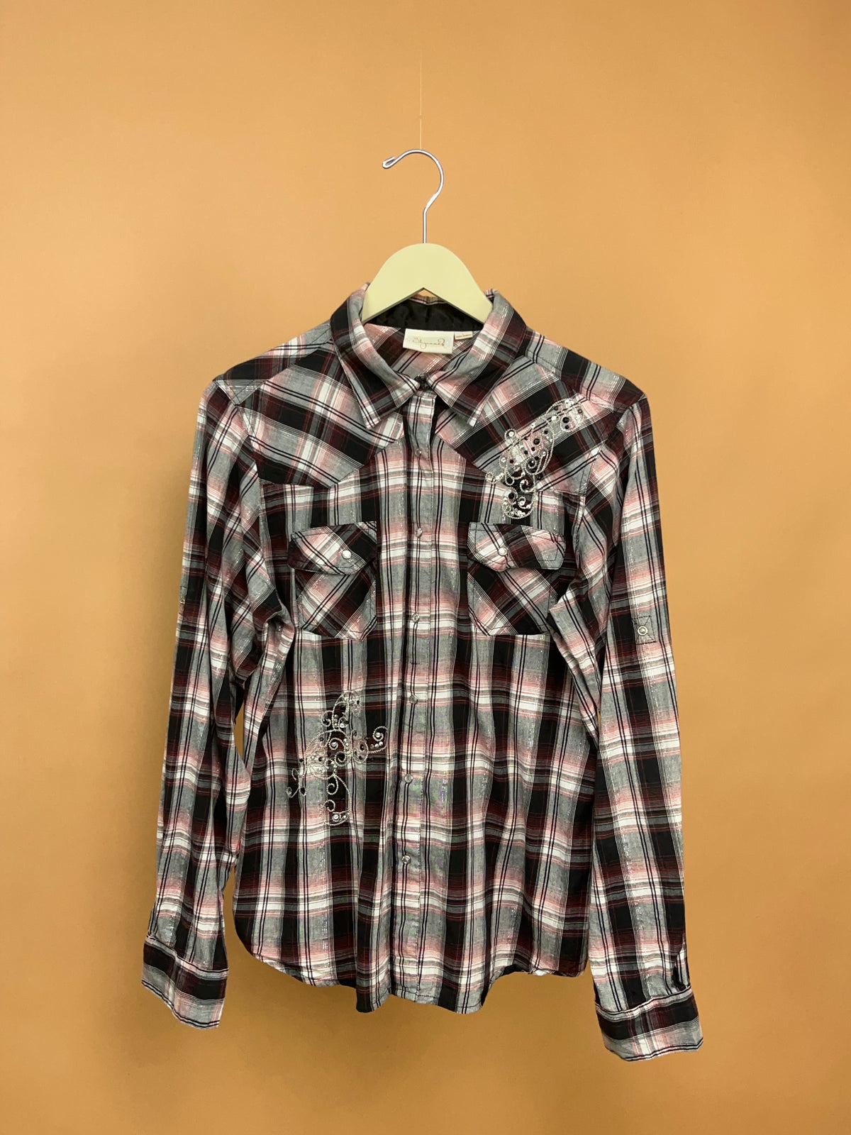 Shyanne Burgundy Pink & Metallic Plaid Western Shirt - 10