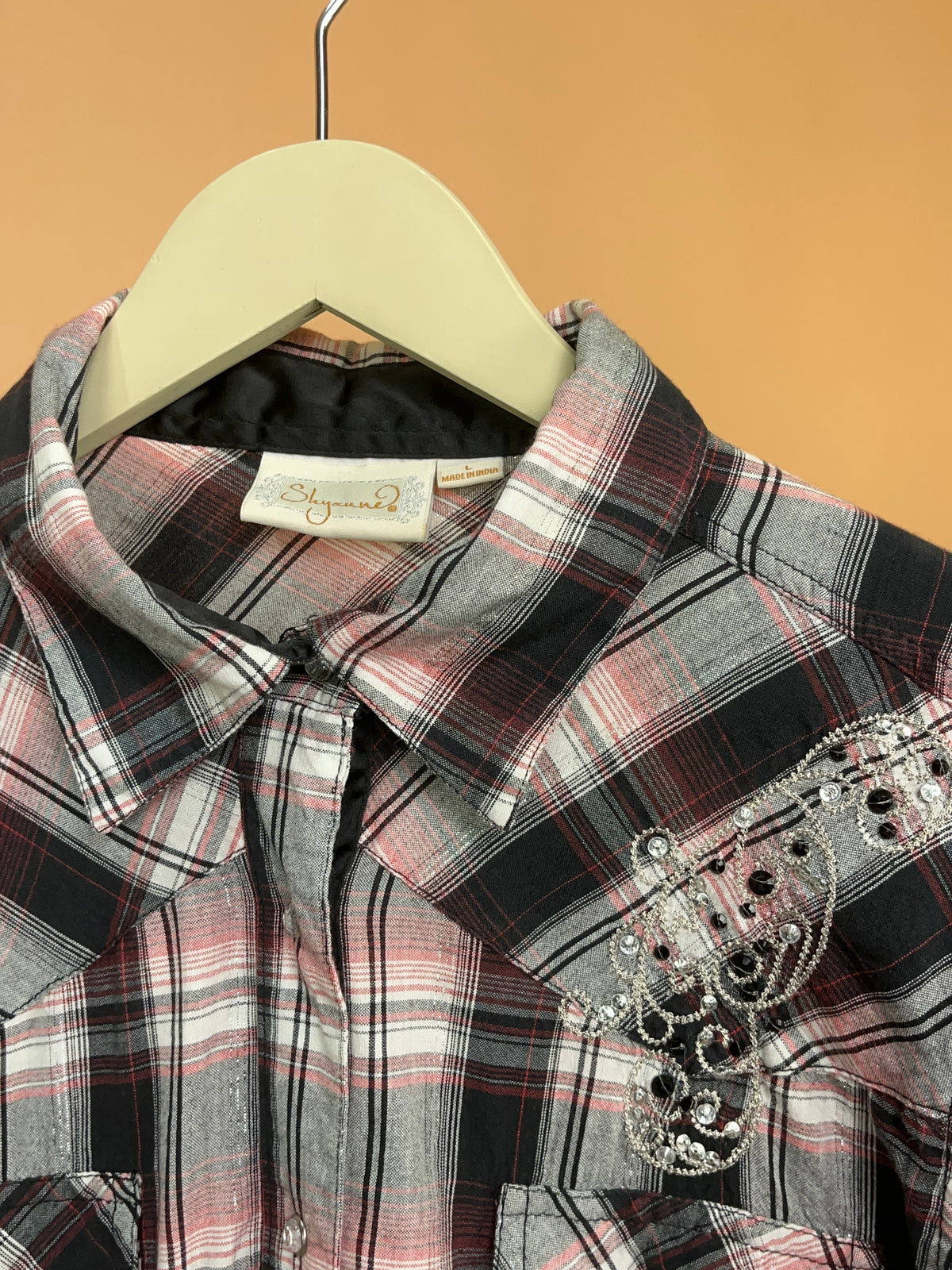 Shyanne Burgundy Pink & Metallic Plaid Western Shirt - 10