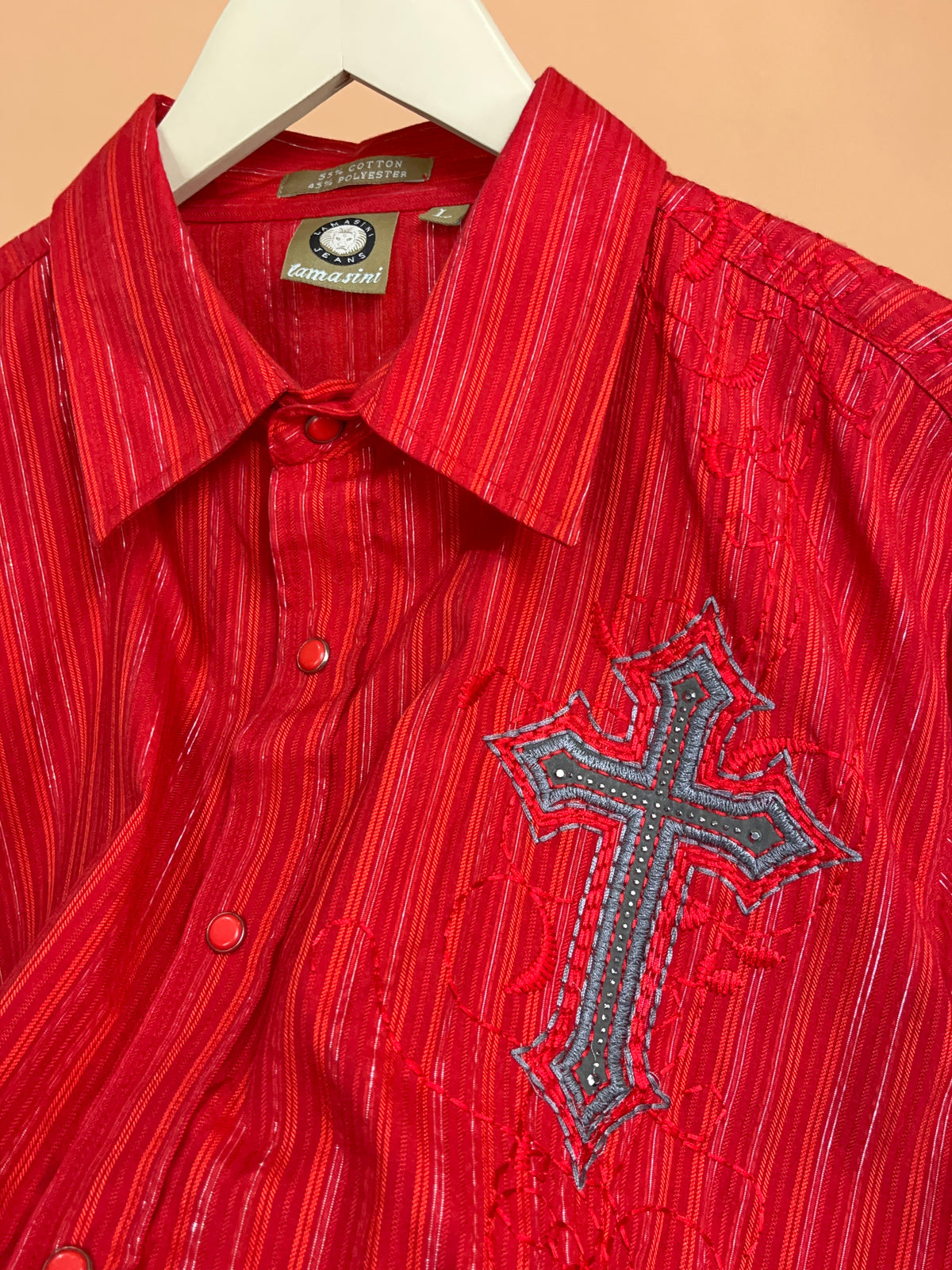 Lamasini Jeans Embroidered Red Striped Shirt - L