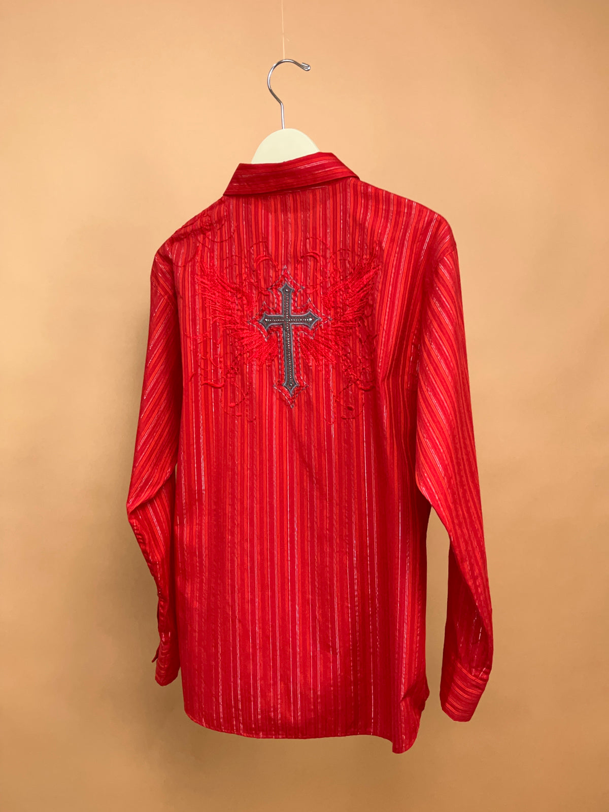 Lamasini Jeans Embroidered Red Striped Shirt - L