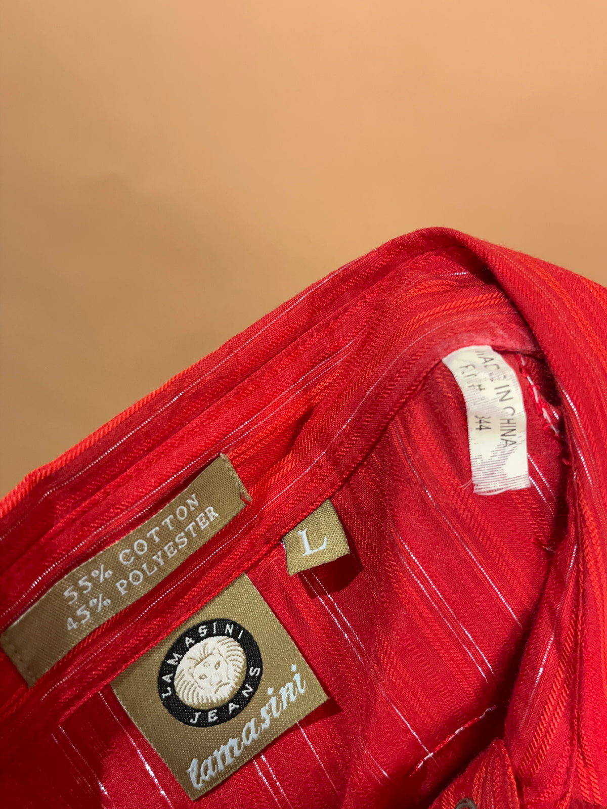 Lamasini Jeans Embroidered Red Striped Shirt - L