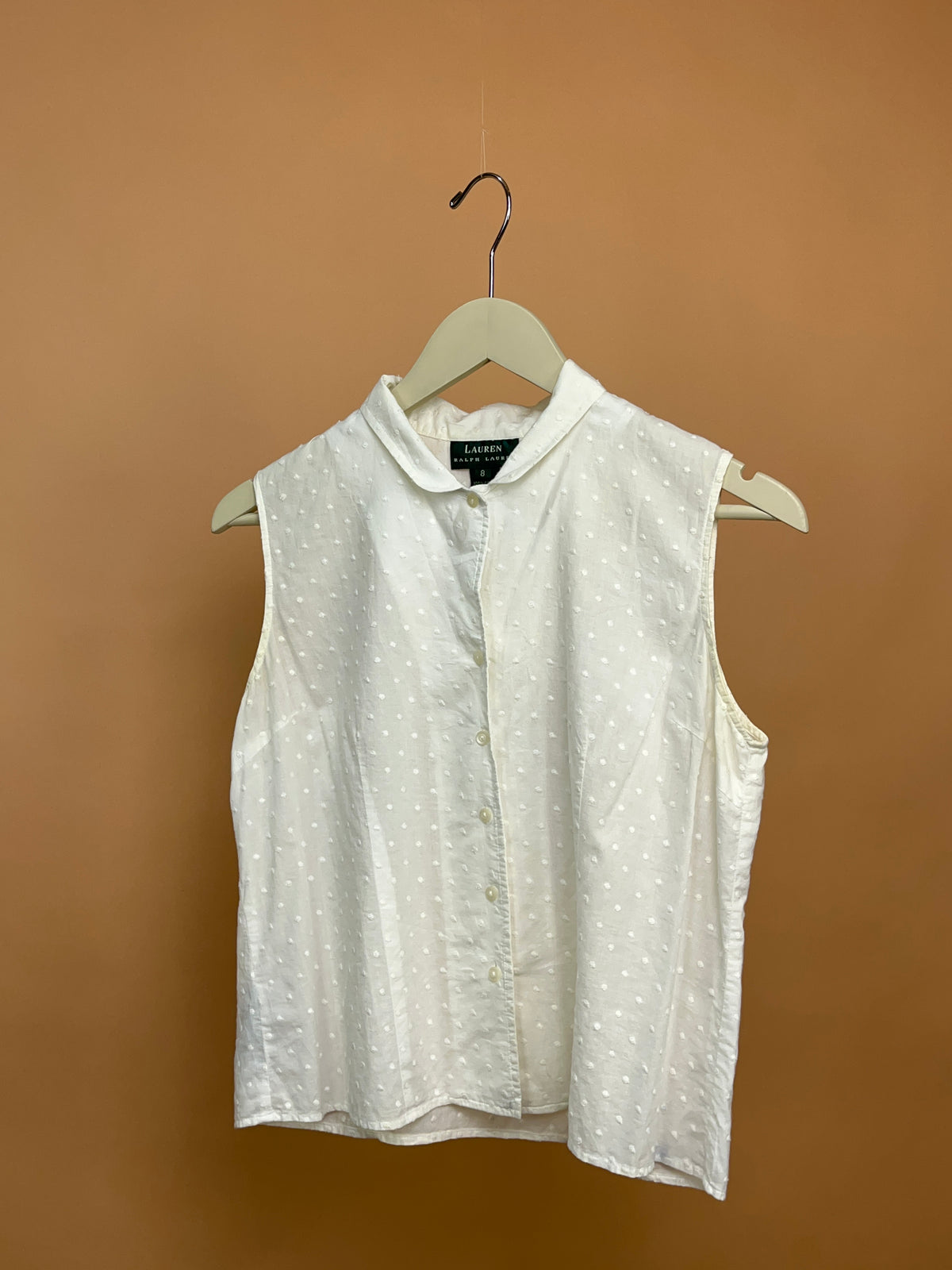 1990s Ralph Lauren Creamy White Cotton Polka Dot Blouse - 8