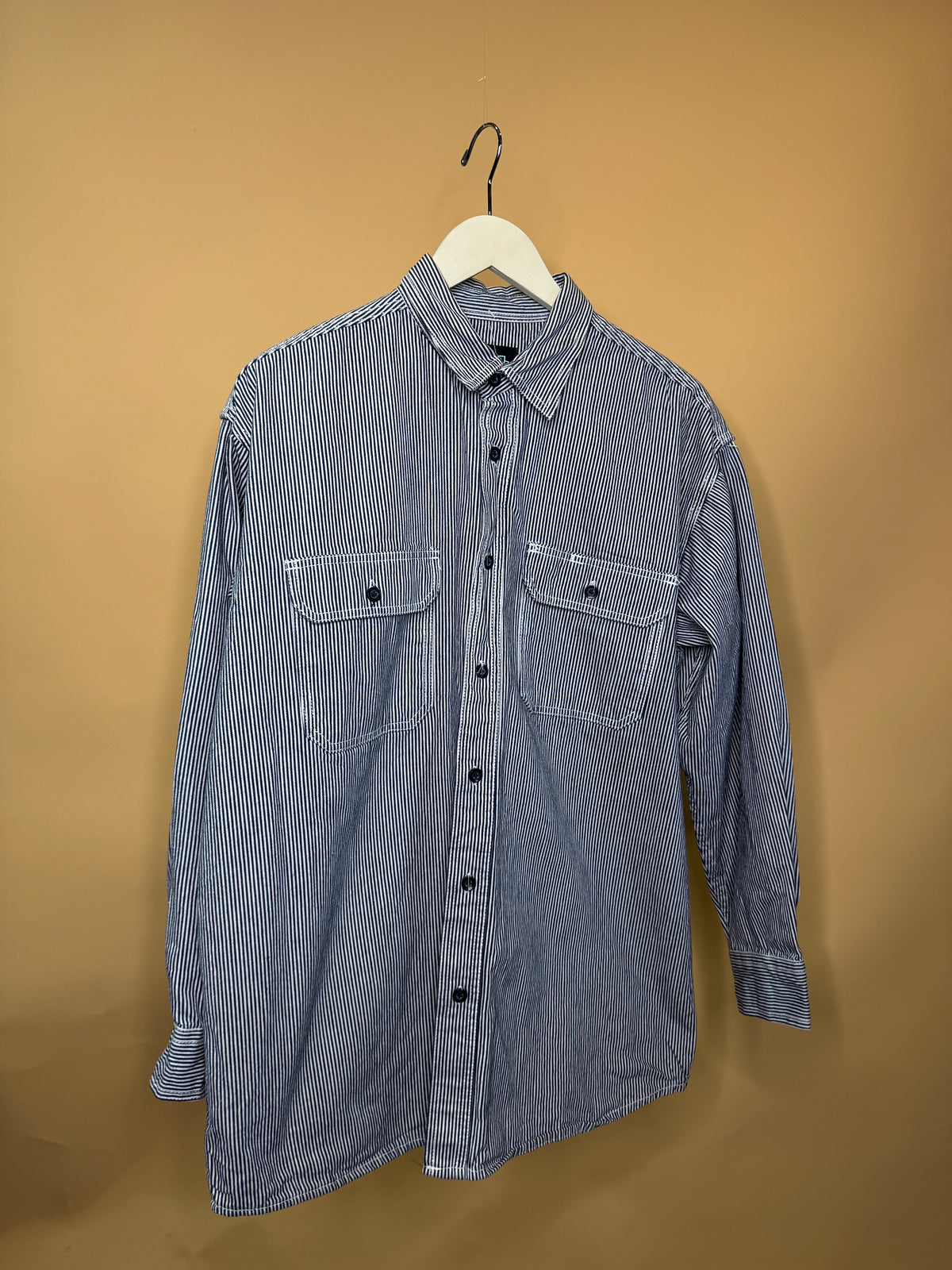 Hickory Stripe Long Sleeve Button-Up Shirt - L