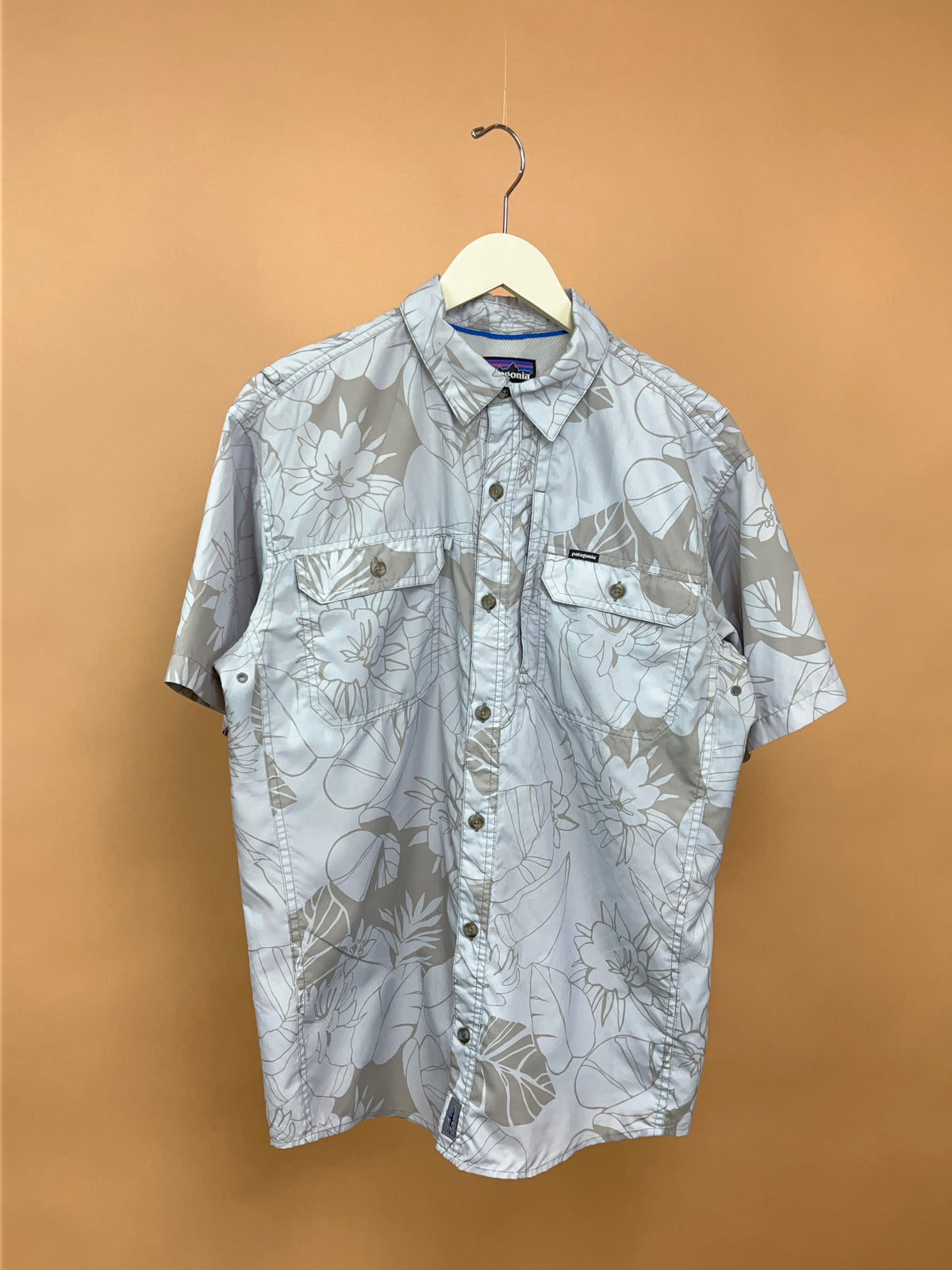 Y2K Patagonia Grey Floral Ripstop Shirt - M