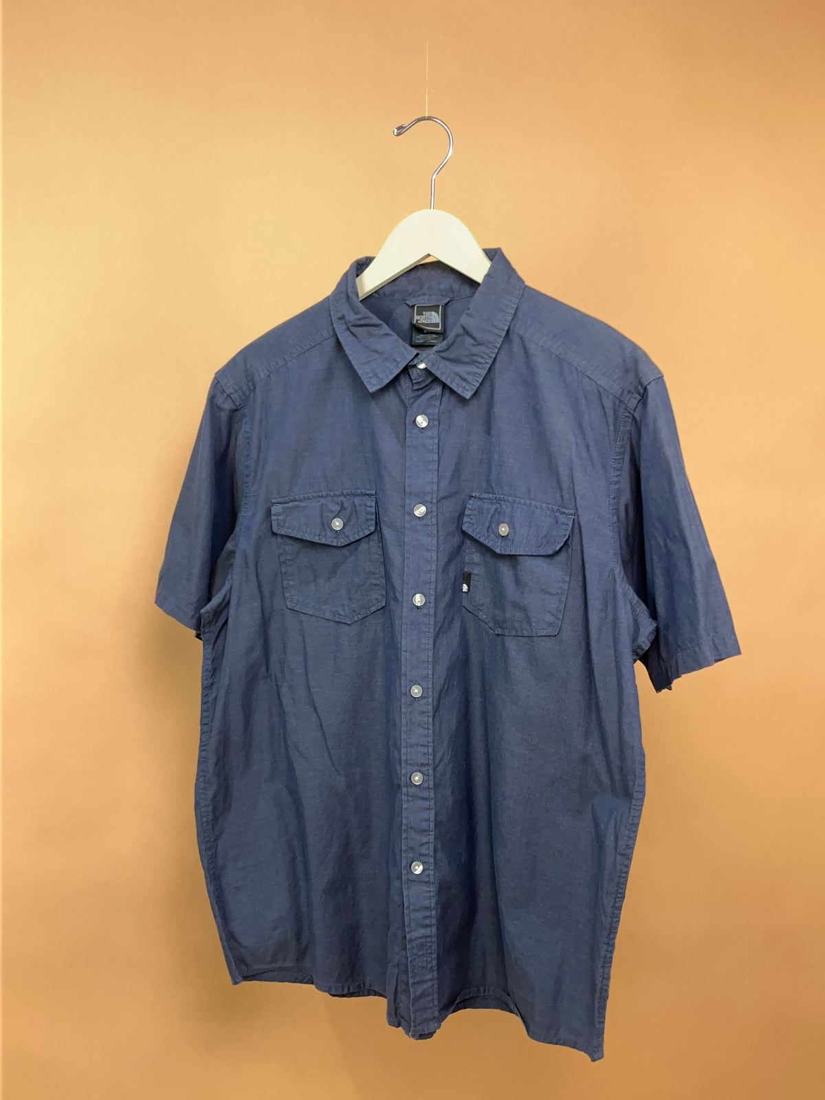 1990s The North Face Navy Blue Short Sleeve Shirt - M