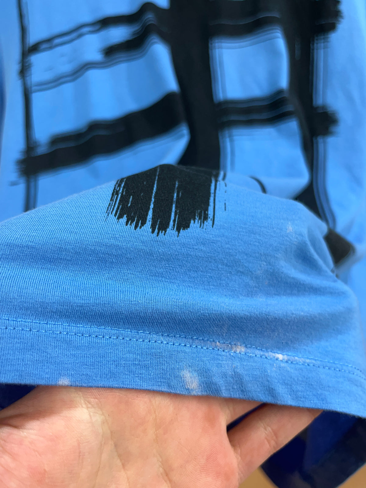 Y2k Burberry Paint Streak Print Blue T-shirt - L